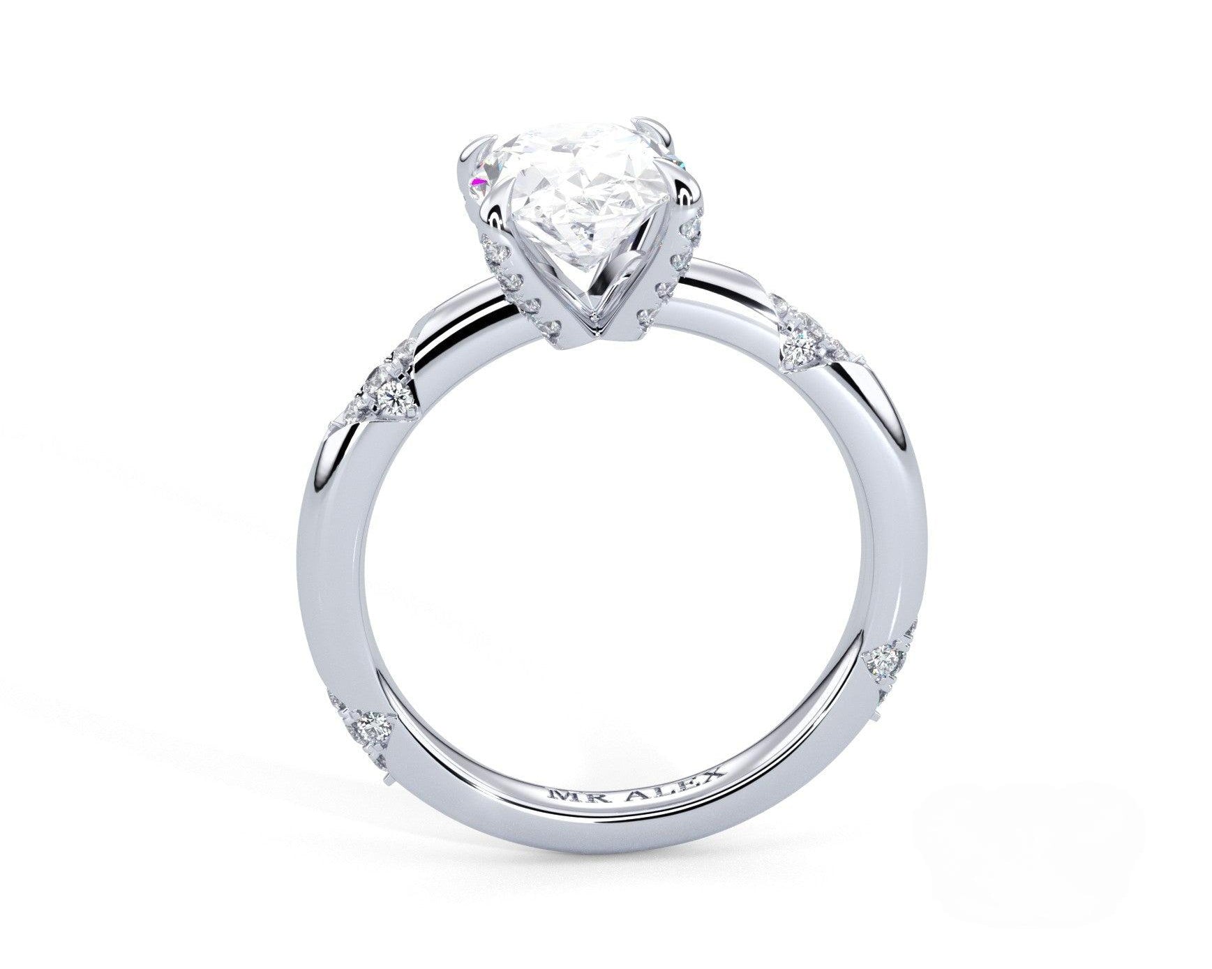2 Carat Oval Cut Straight Shank Round Diamond Accents Engagement Ring - Mr. Alex Jewelry