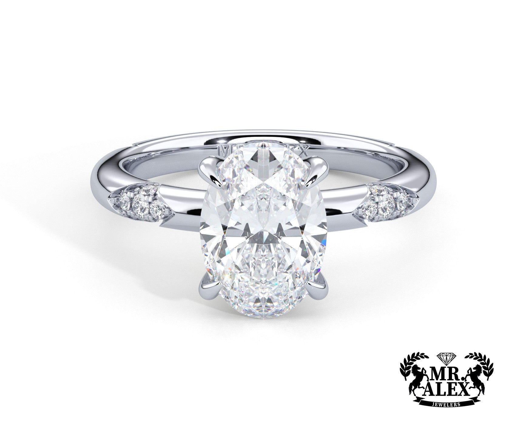 2 Carat Oval Cut Straight Shank Round Diamond Accents Engagement Ring - Mr. Alex Jewelry