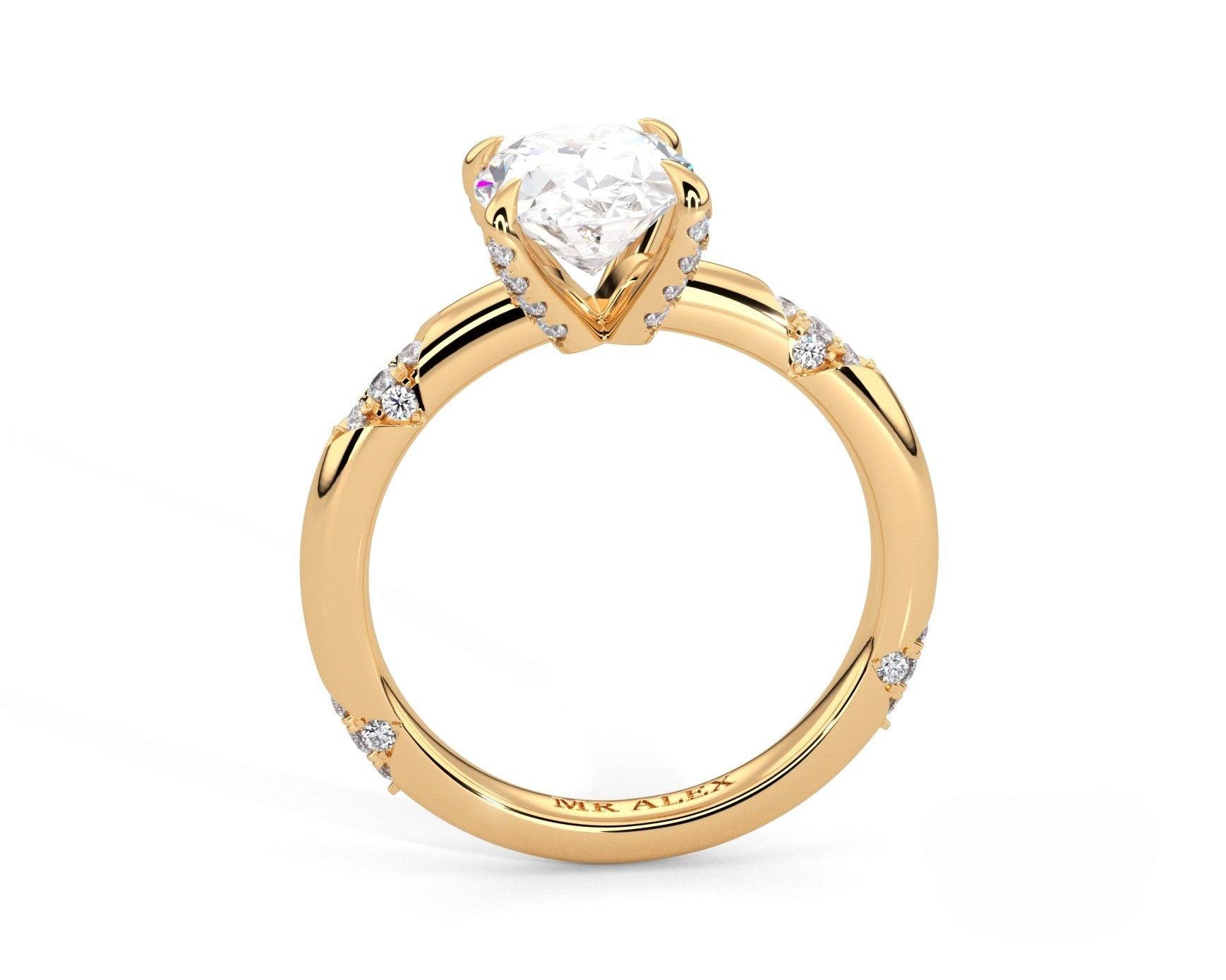 2 Carat Oval Cut Straight Shank Round Diamond Accents Engagement Ring - Mr. Alex Jewelry