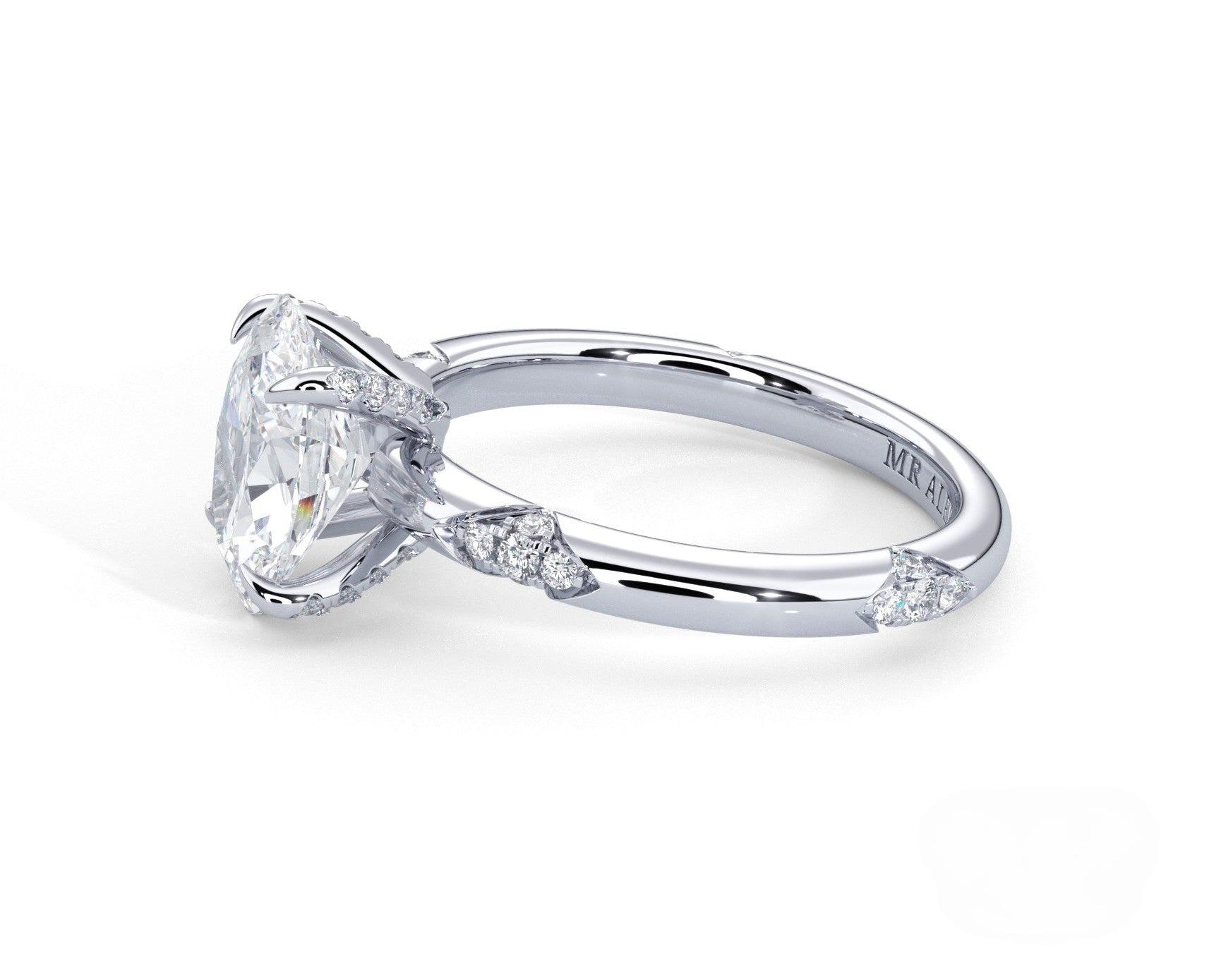 2 Carat Oval Cut Straight Shank Round Diamond Accents Engagement Ring - Mr. Alex Jewelry