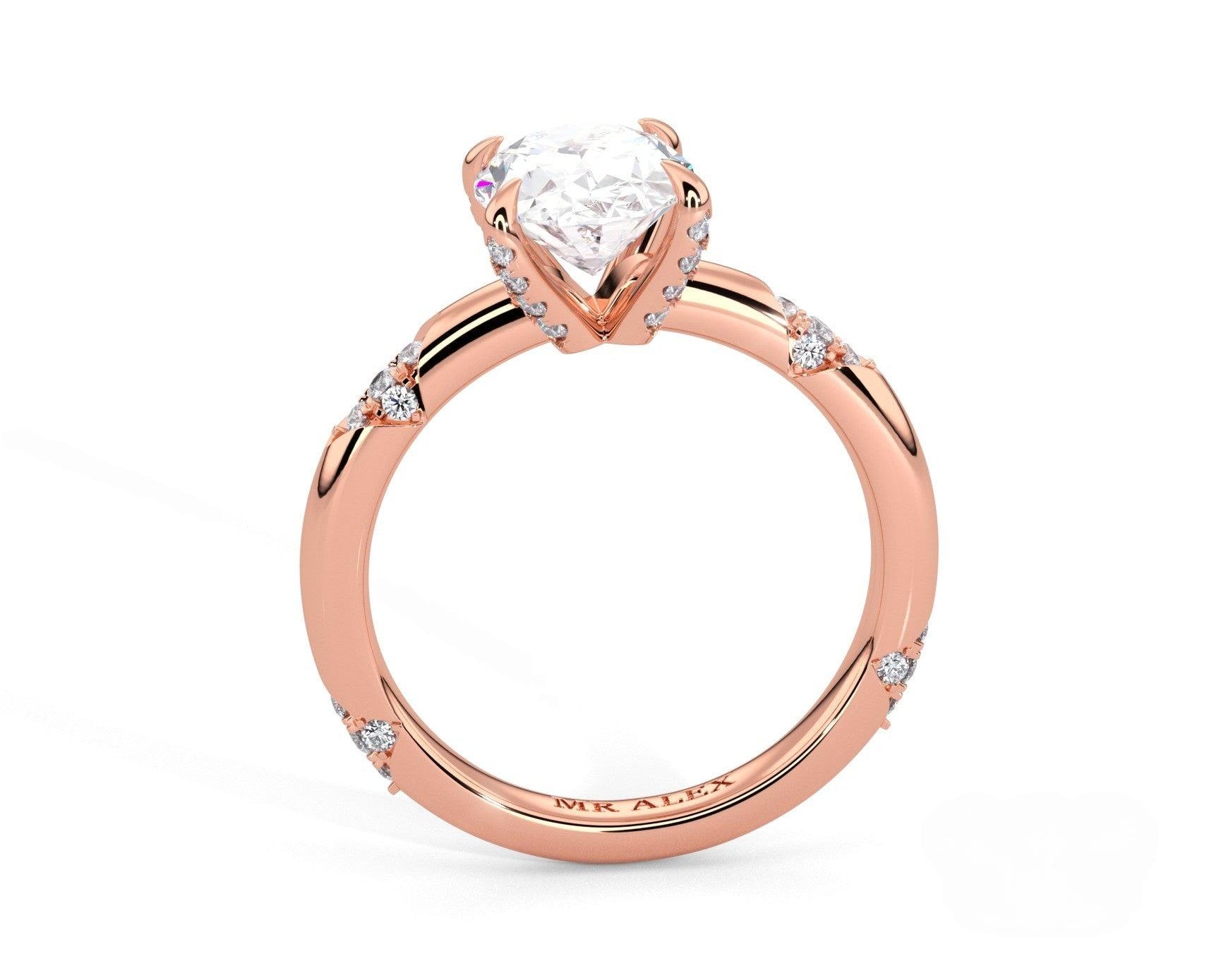 2 Carat Oval Cut Straight Shank Round Diamond Accents Engagement Ring - Mr. Alex Jewelry