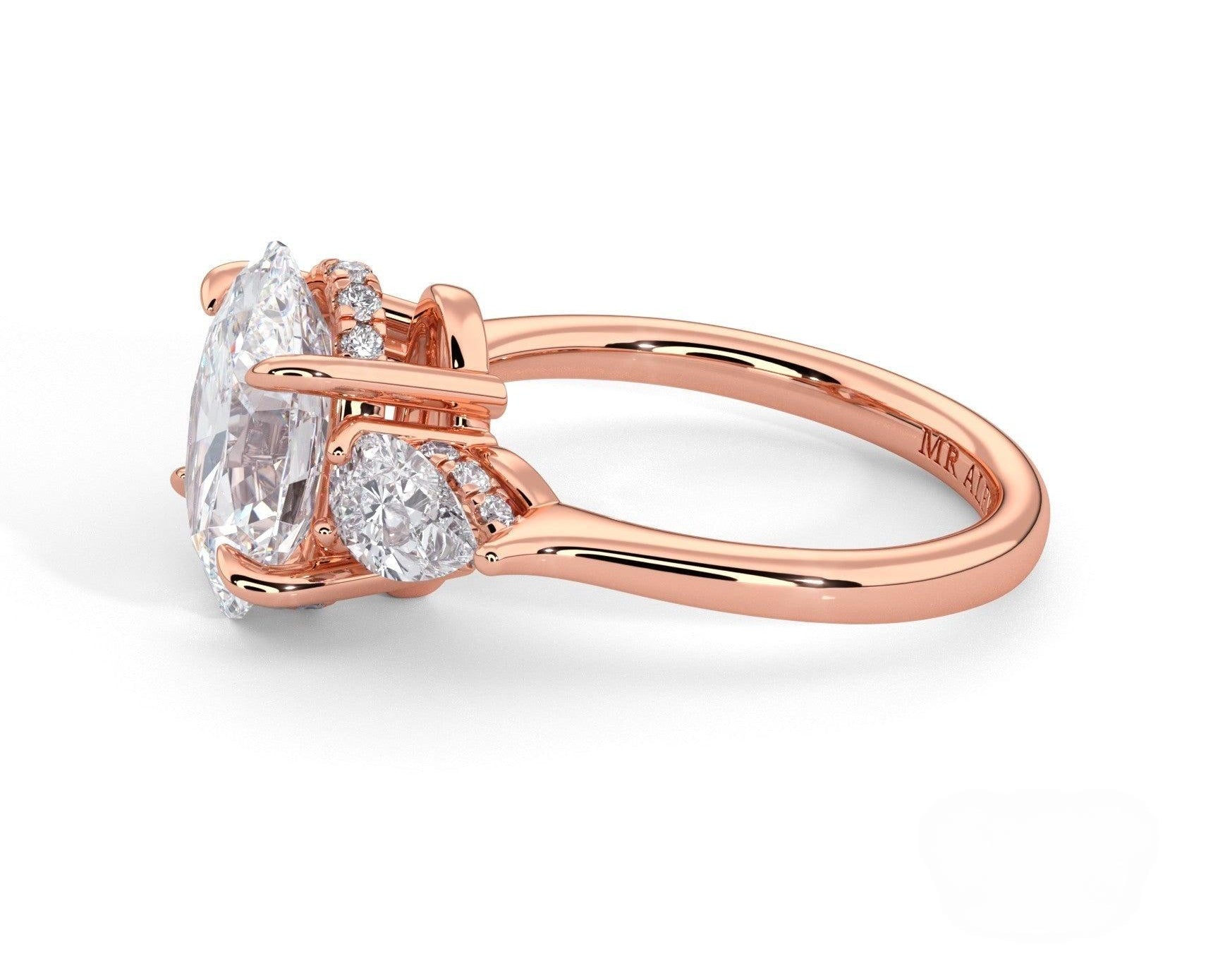 2 Carat Oval Cut Three Stone Engagement Ring with Pear Side Diamonds - Mr. Alex Jewelry