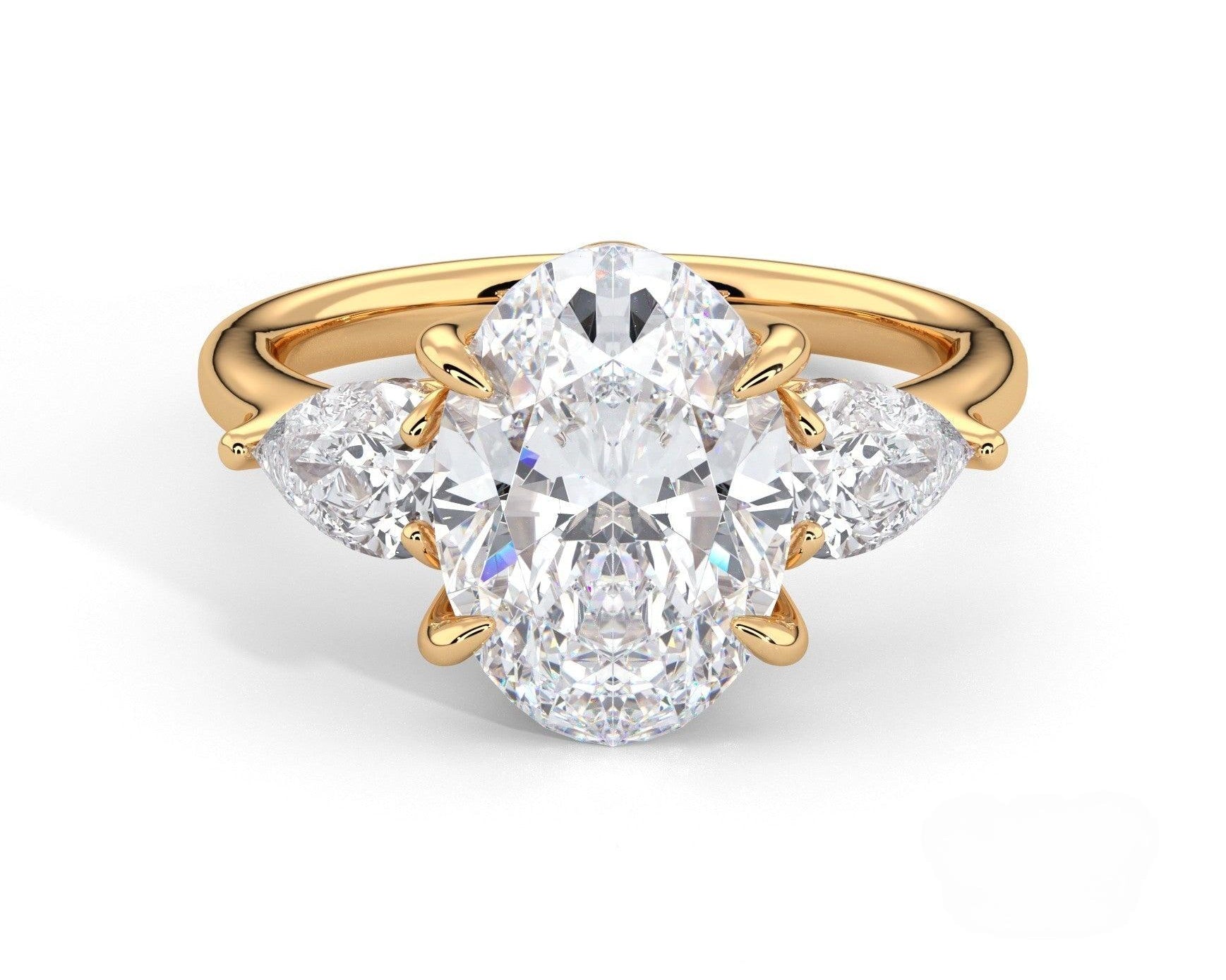 2 Carat Oval Cut Three Stone Engagement Ring with Pear Side Diamonds - Mr. Alex Jewelry