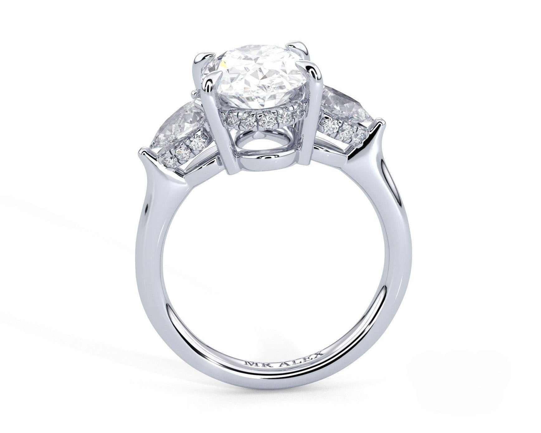 2 Carat Oval Cut Three Stone Engagement Ring with Pear Side Diamonds - Mr. Alex Jewelry