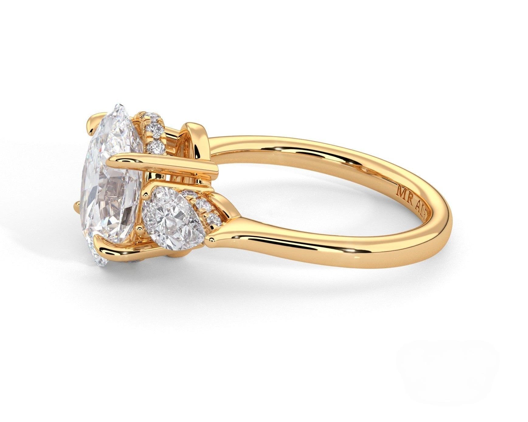 2 Carat Oval Cut Three Stone Engagement Ring with Pear Side Diamonds - Mr. Alex Jewelry