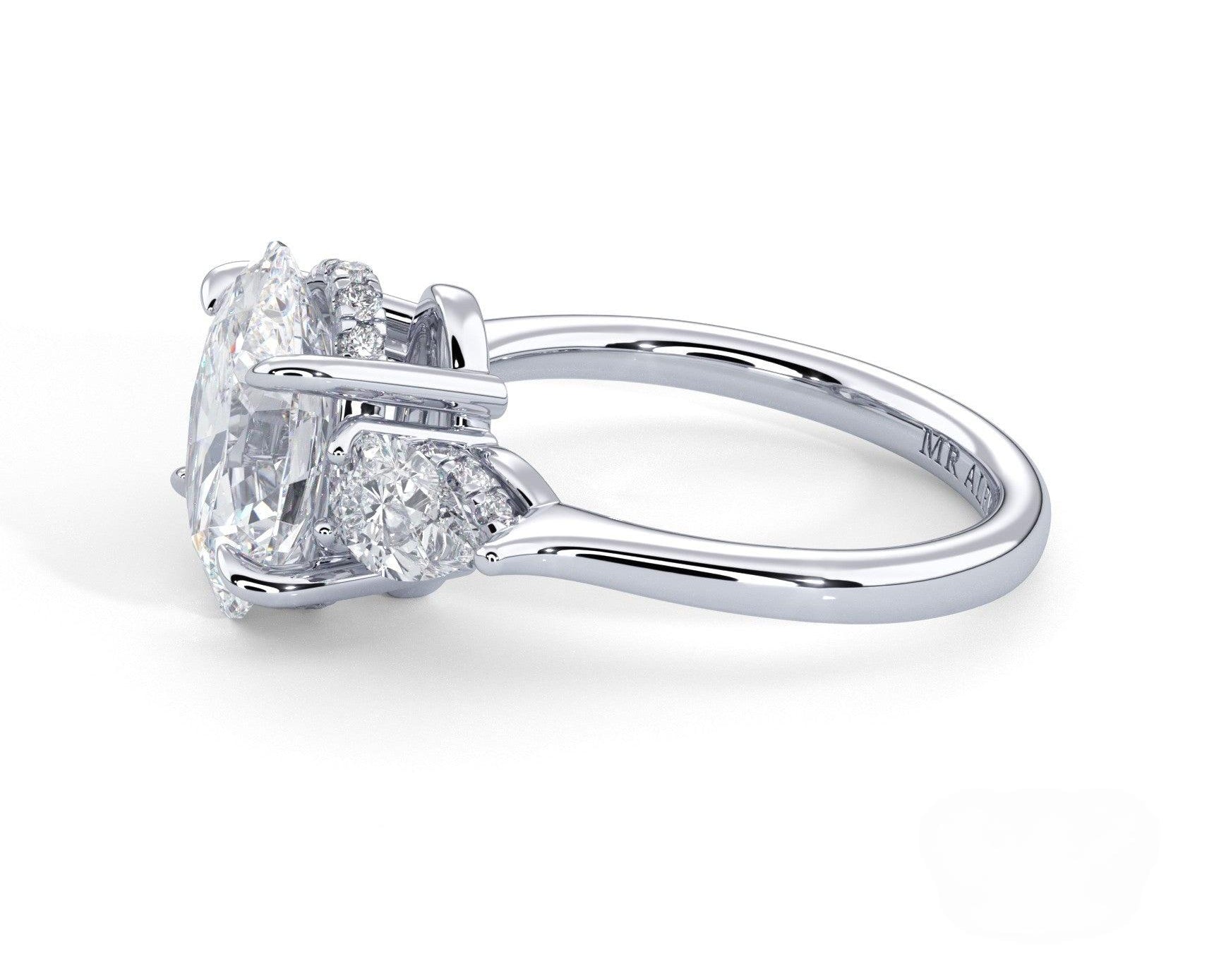 2 Carat Oval Cut Three Stone Engagement Ring with Pear Side Diamonds - Mr. Alex Jewelry