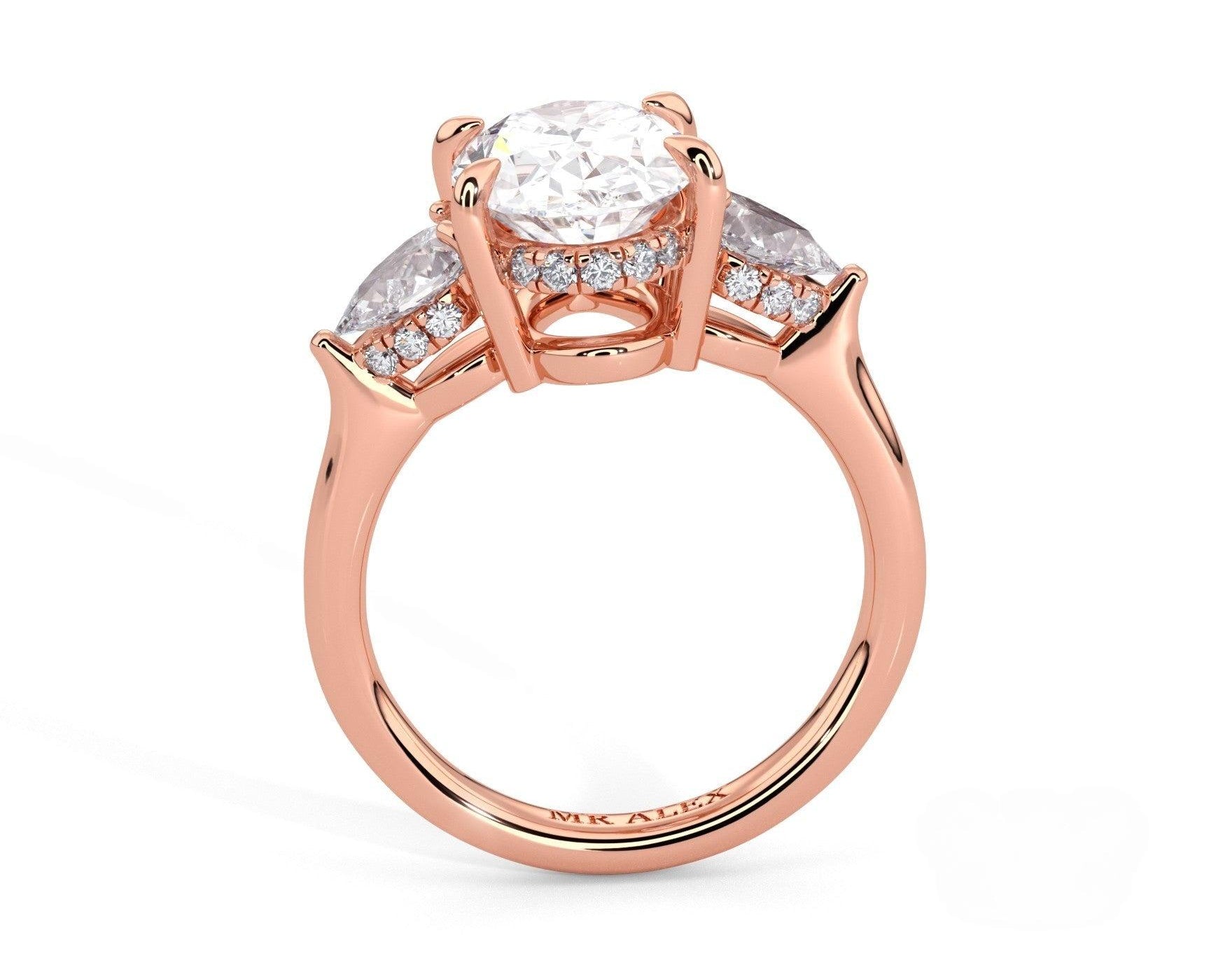 2 Carat Oval Cut Three Stone Engagement Ring with Pear Side Diamonds - Mr. Alex Jewelry