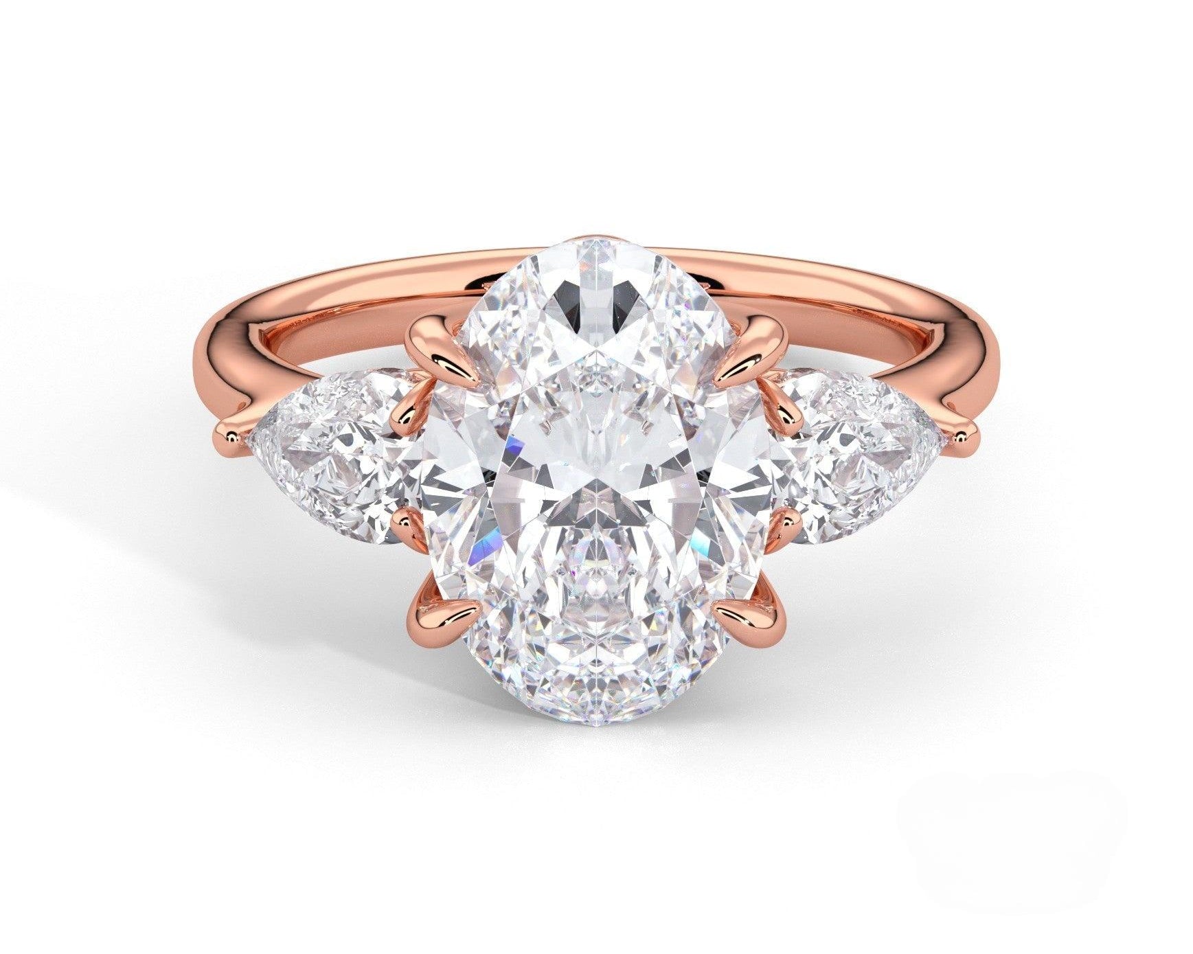 2 Carat Oval Cut Three Stone Engagement Ring with Pear Side Diamonds - Mr. Alex Jewelry
