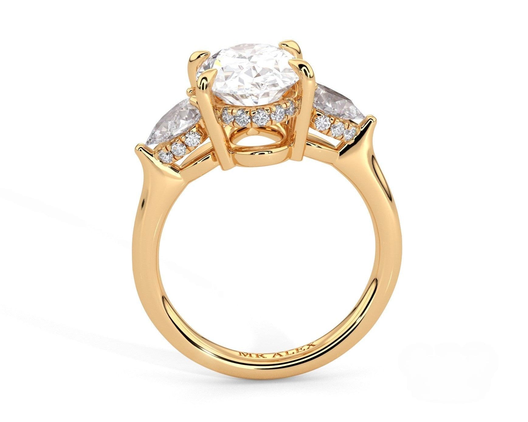 2 Carat Oval Cut Three Stone Engagement Ring with Pear Side Diamonds - Mr. Alex Jewelry