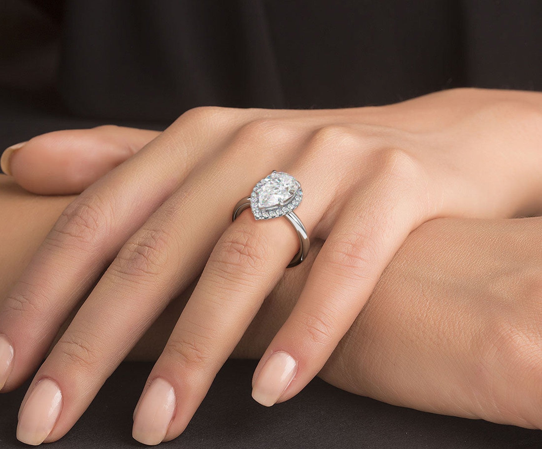 2 Carat Pear Cut Halo with Plain Shank Engagement Ring - Mr. Alex Jewelry