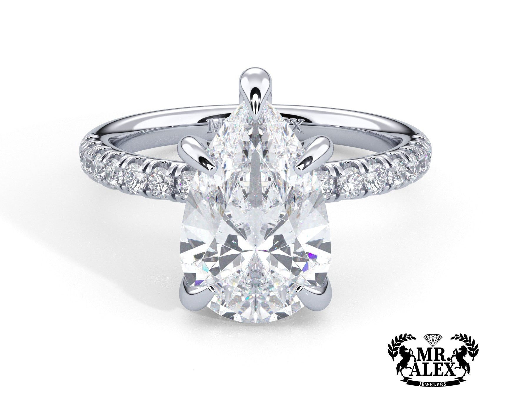 2 Carat Pear Cut Hidden Halo Micropavé Engagement Ring - Mr. Alex Jewelry