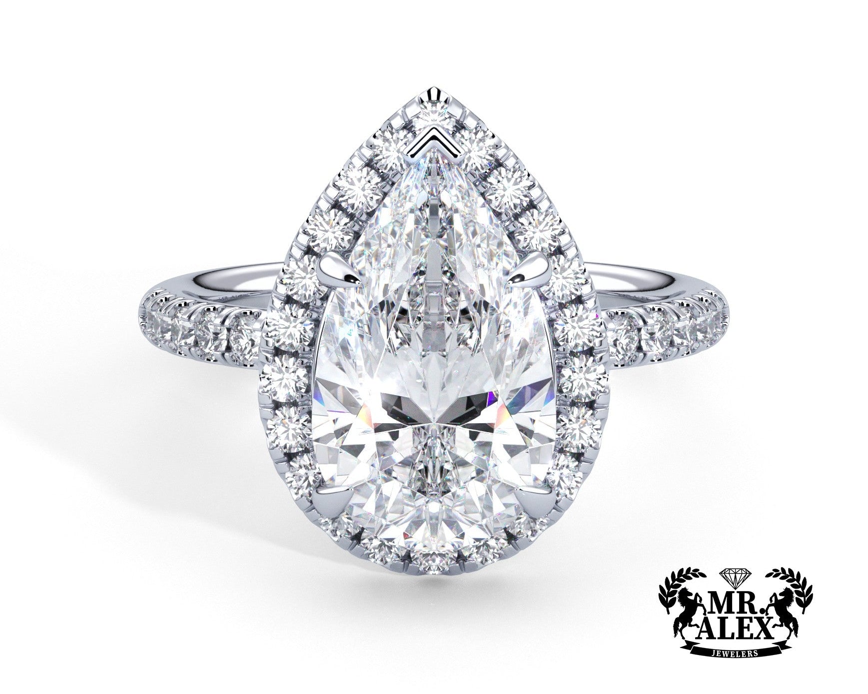 2 Carat Pear Cut Petite Halo Micropavé Engagement Ring - Mr. Alex Jewelry