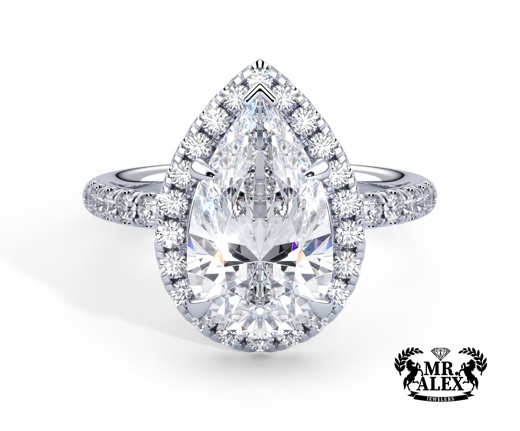 2 Carat Pear Cut Petite Halo Micropavé Engagement Ring - Mr. Alex Jewelry