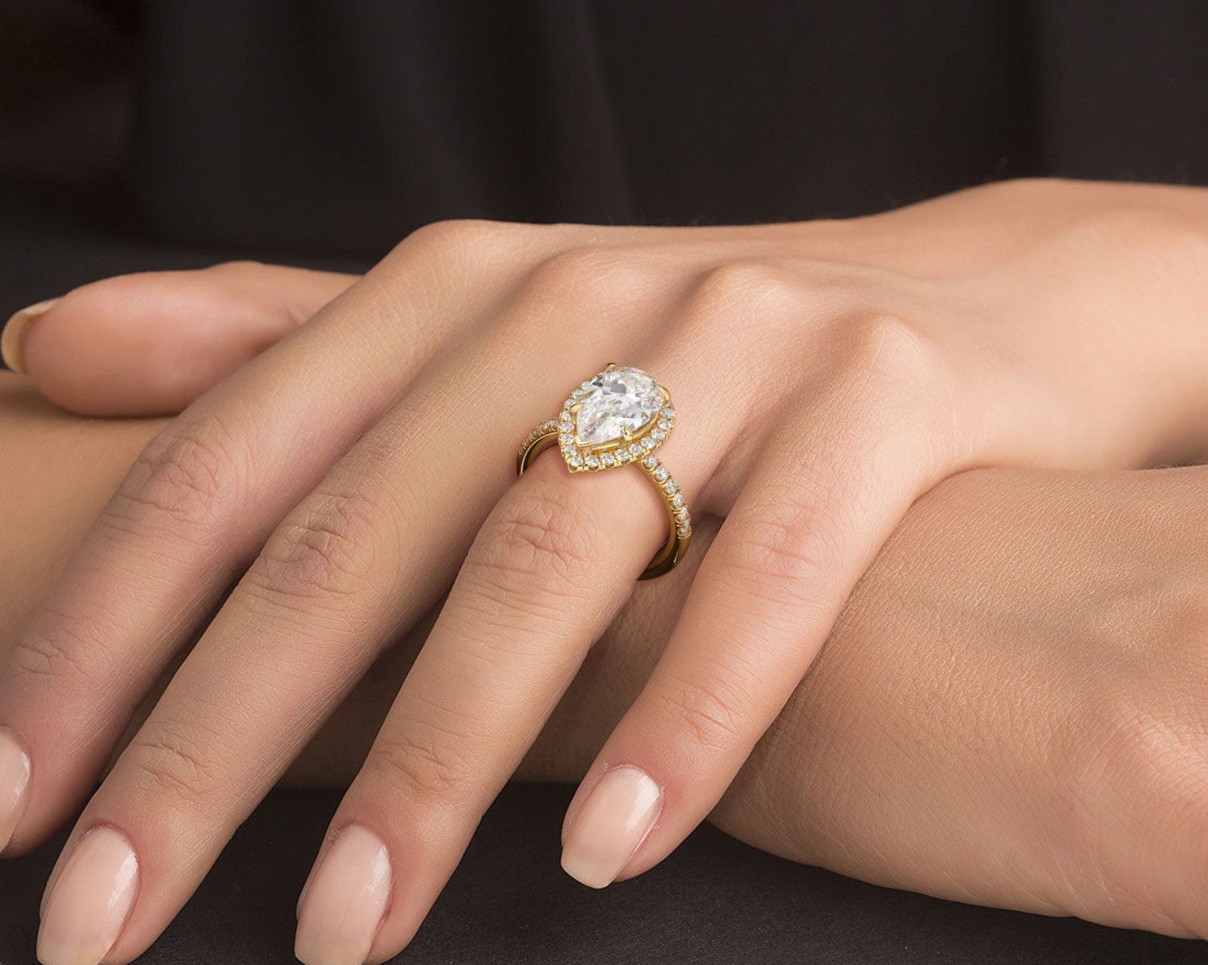 2 Carat Pear Cut Petite Halo Micropavé Engagement Ring - Mr. Alex Jewelry