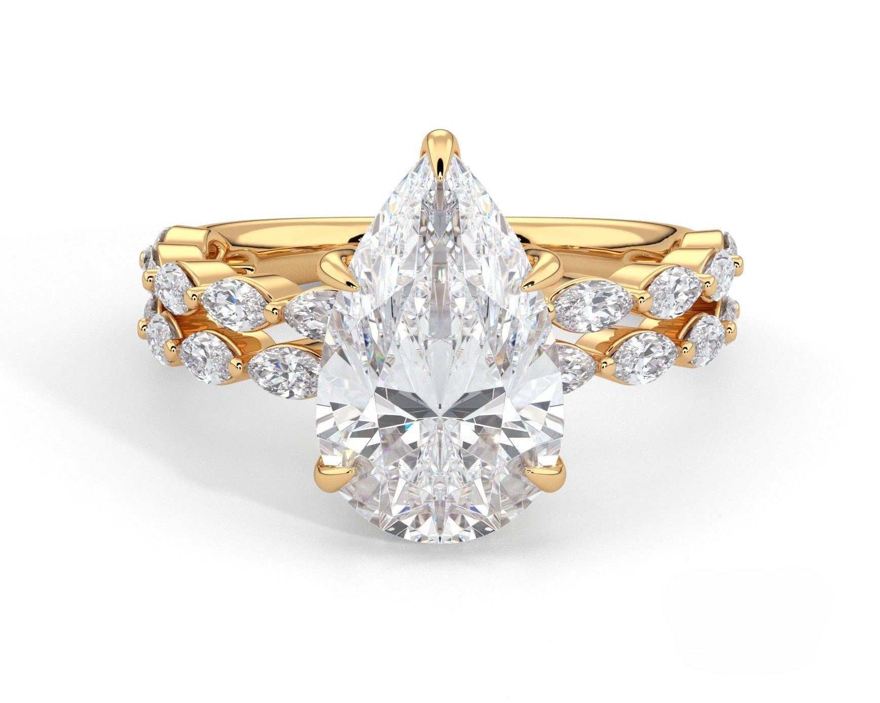 2 Carat Pear Cut Split Shank Marquise Diamond Accents Engagement Ring - Mr. Alex Jewelry