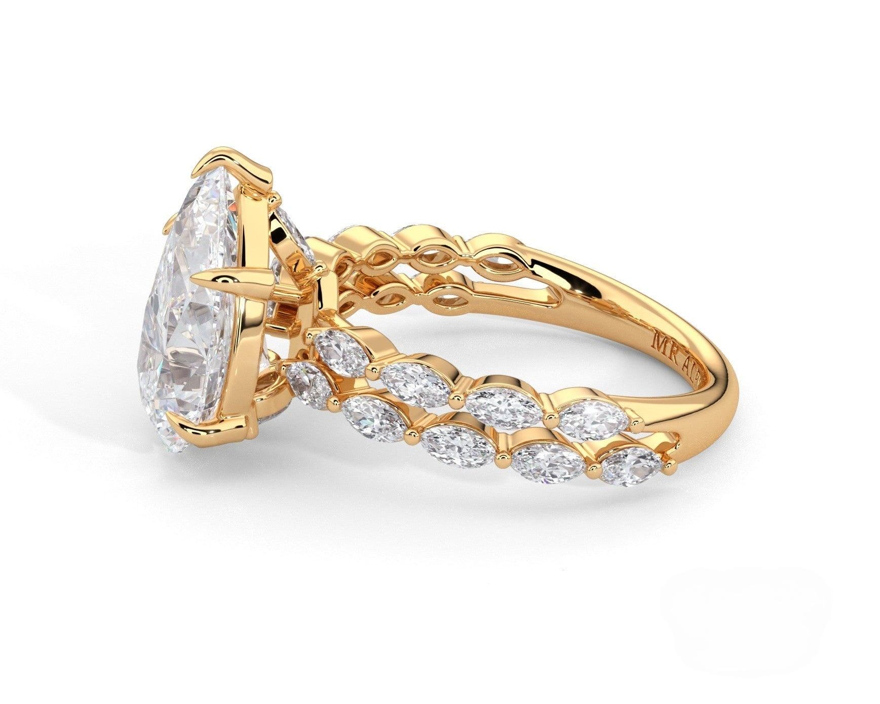 2 Carat Pear Cut Split Shank Marquise Diamond Accents Engagement Ring - Mr. Alex Jewelry