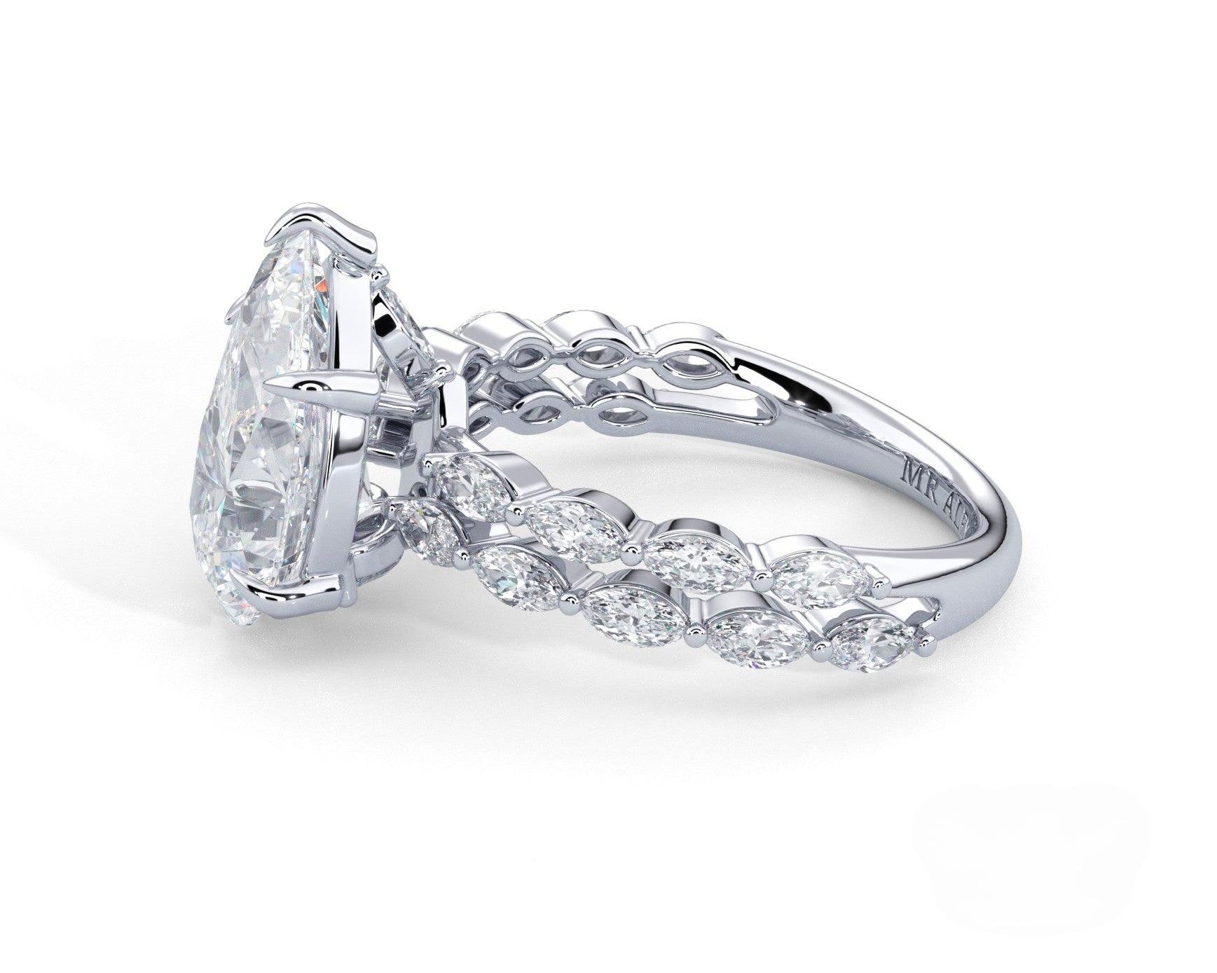 2 Carat Pear Cut Split Shank Marquise Diamond Accents Engagement Ring - Mr. Alex Jewelry