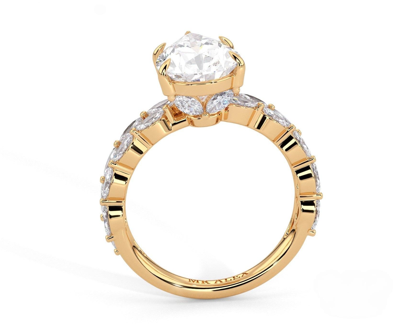 2 Carat Pear Cut Split Shank Marquise Diamond Accents Engagement Ring - Mr. Alex Jewelry