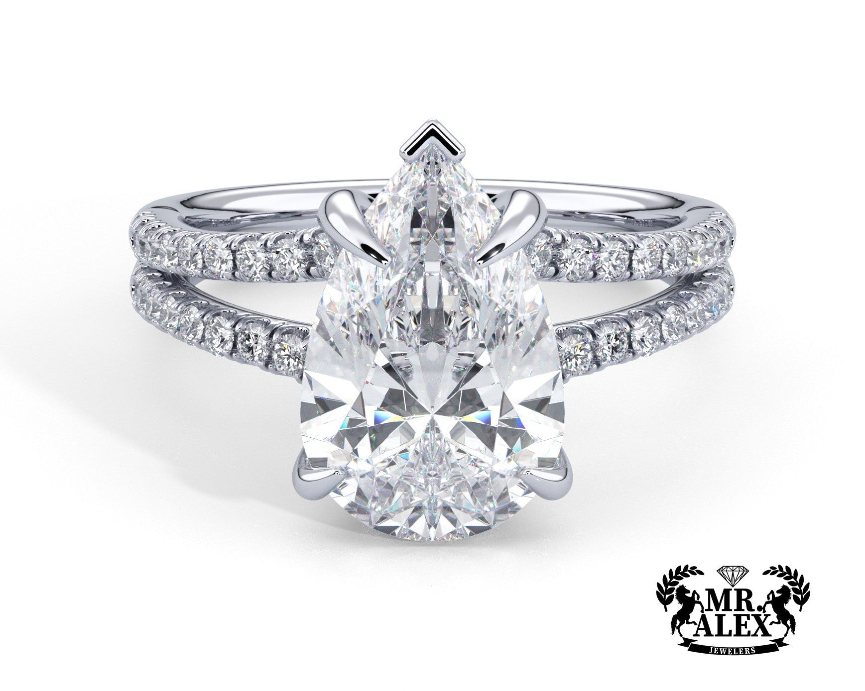 2 Carat Pear Cut Split Shank Pave Diamond Engagement Ring - Mr. Alex Jewelry