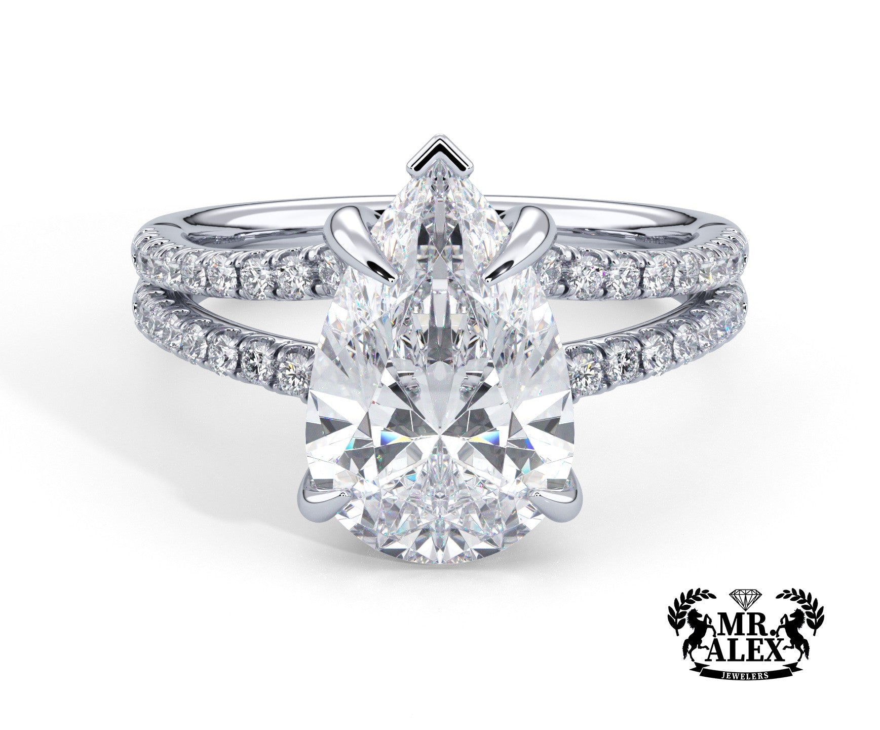 2 Carat Pear Cut Split Shank Pave Diamond Engagement Ring - Mr. Alex Jewelry