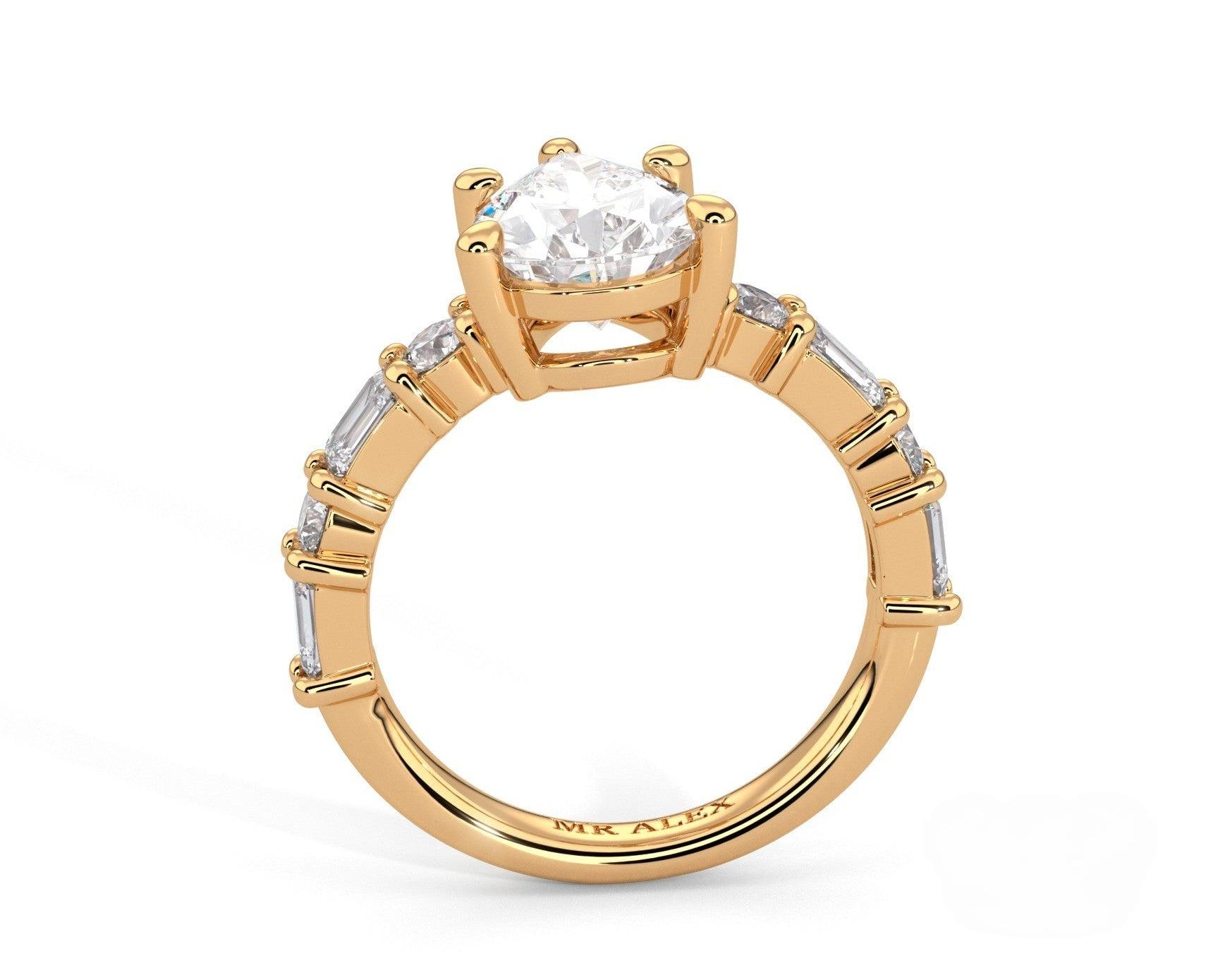 2 Carat Pear Cut Straight Shank Alternating Round & Emerald - Mr. Alex Jewelry