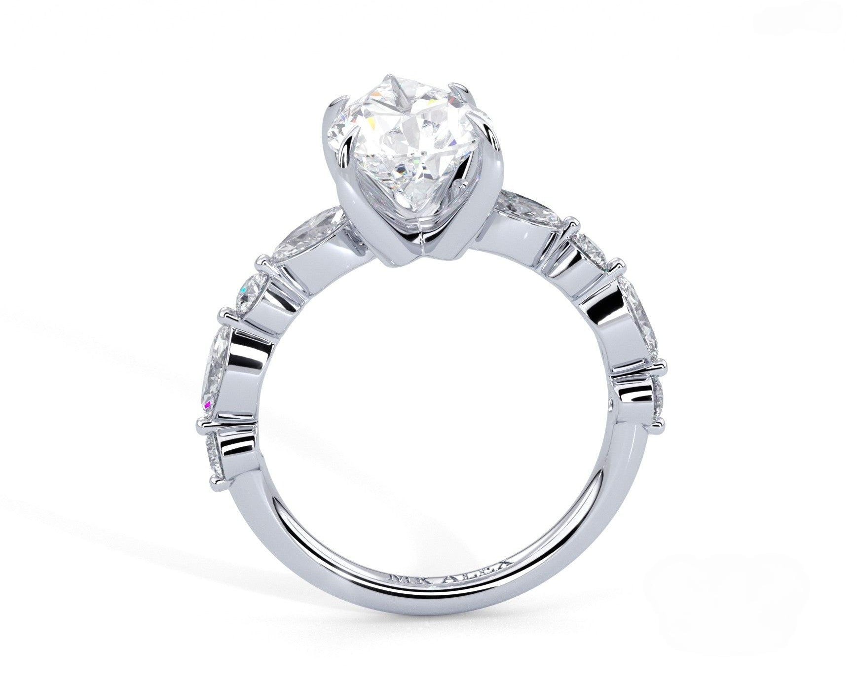 2 Carat Pear Cut Straight Shank Alternating Round & Marquise Diamond - Mr. Alex Jewelry