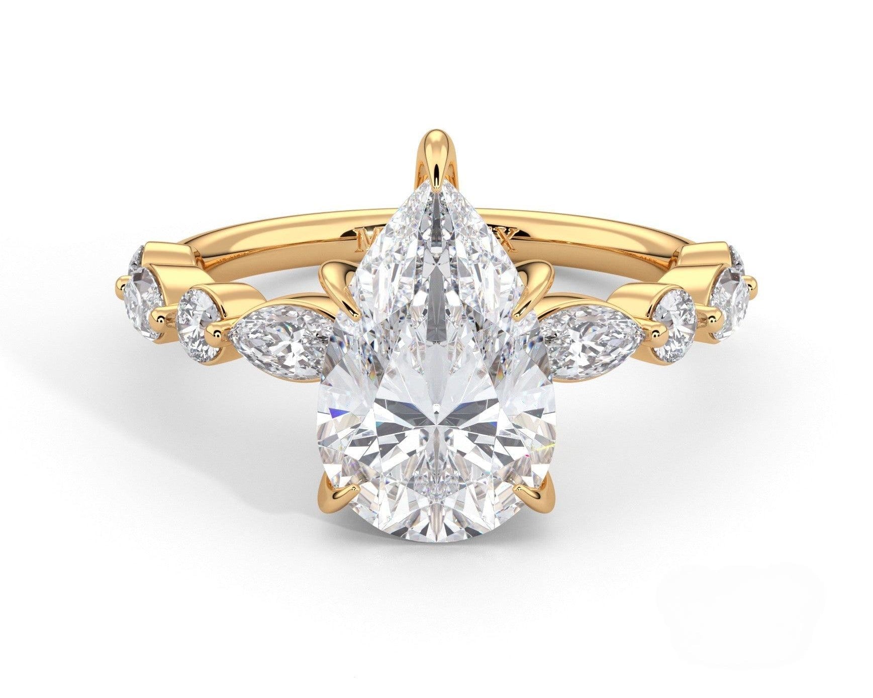 2 Carat Pear Cut Straight Shank Alternating Round & Marquise Diamond - Mr. Alex Jewelry