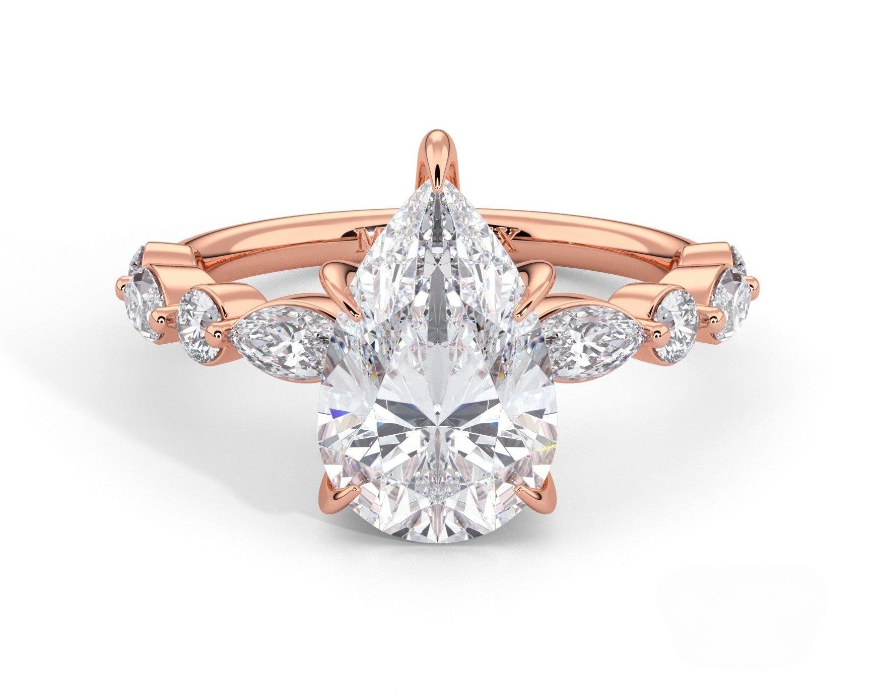 2 Carat Pear Cut Straight Shank Alternating Round & Marquise Diamond - Mr. Alex Jewelry