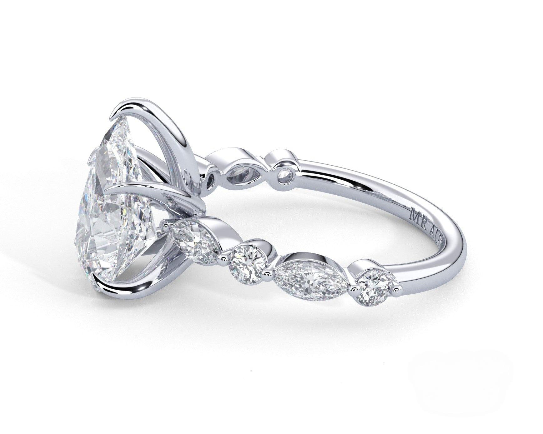 2 Carat Pear Cut Straight Shank Alternating Round & Marquise Diamond - Mr. Alex Jewelry