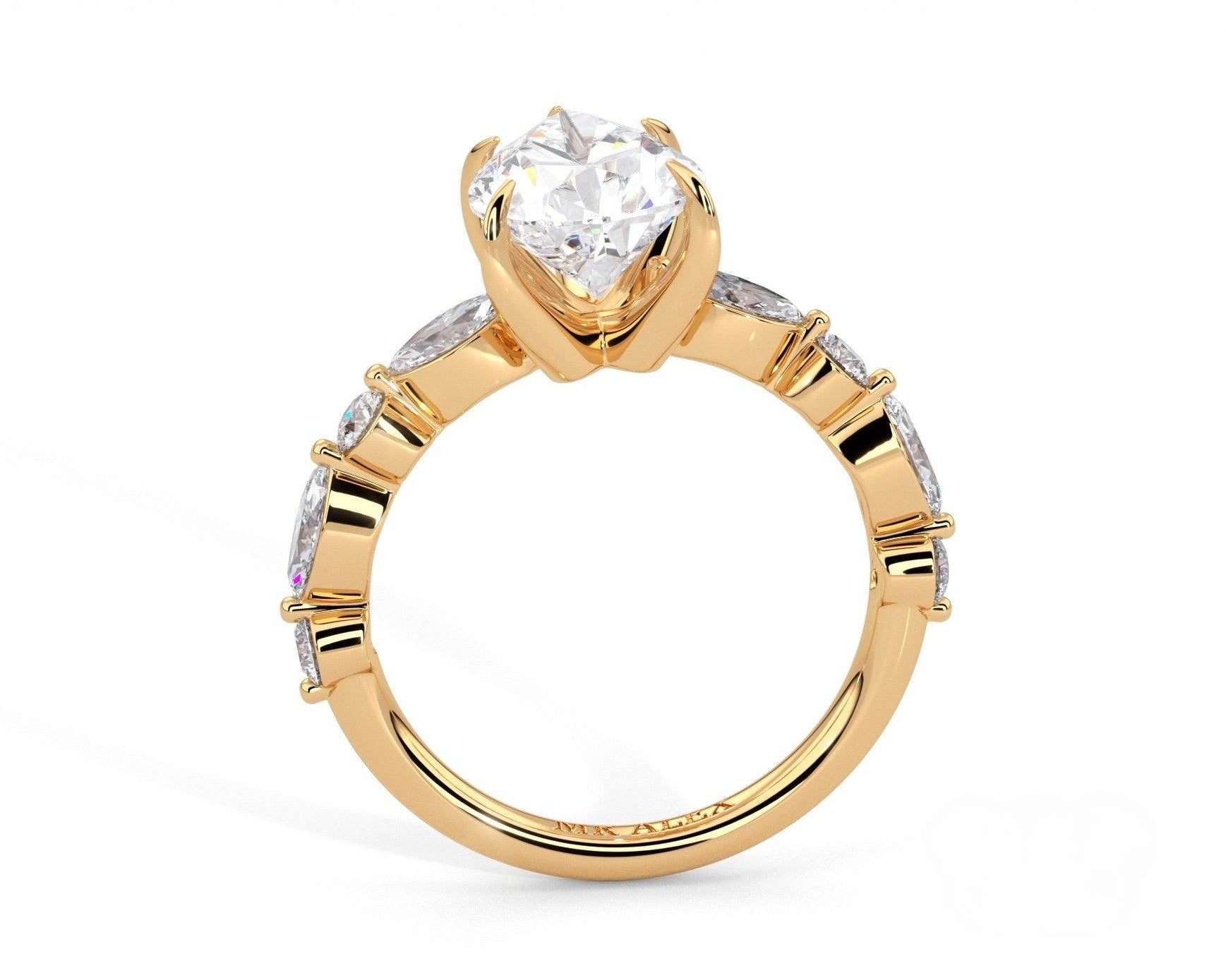 2 Carat Pear Cut Straight Shank Alternating Round & Marquise Diamond - Mr. Alex Jewelry