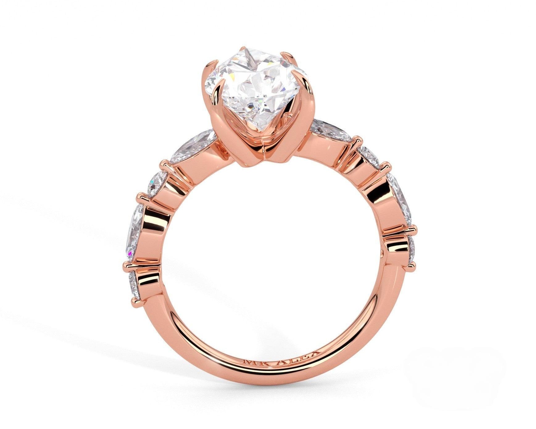 2 Carat Pear Cut Straight Shank Alternating Round & Marquise Diamond - Mr. Alex Jewelry