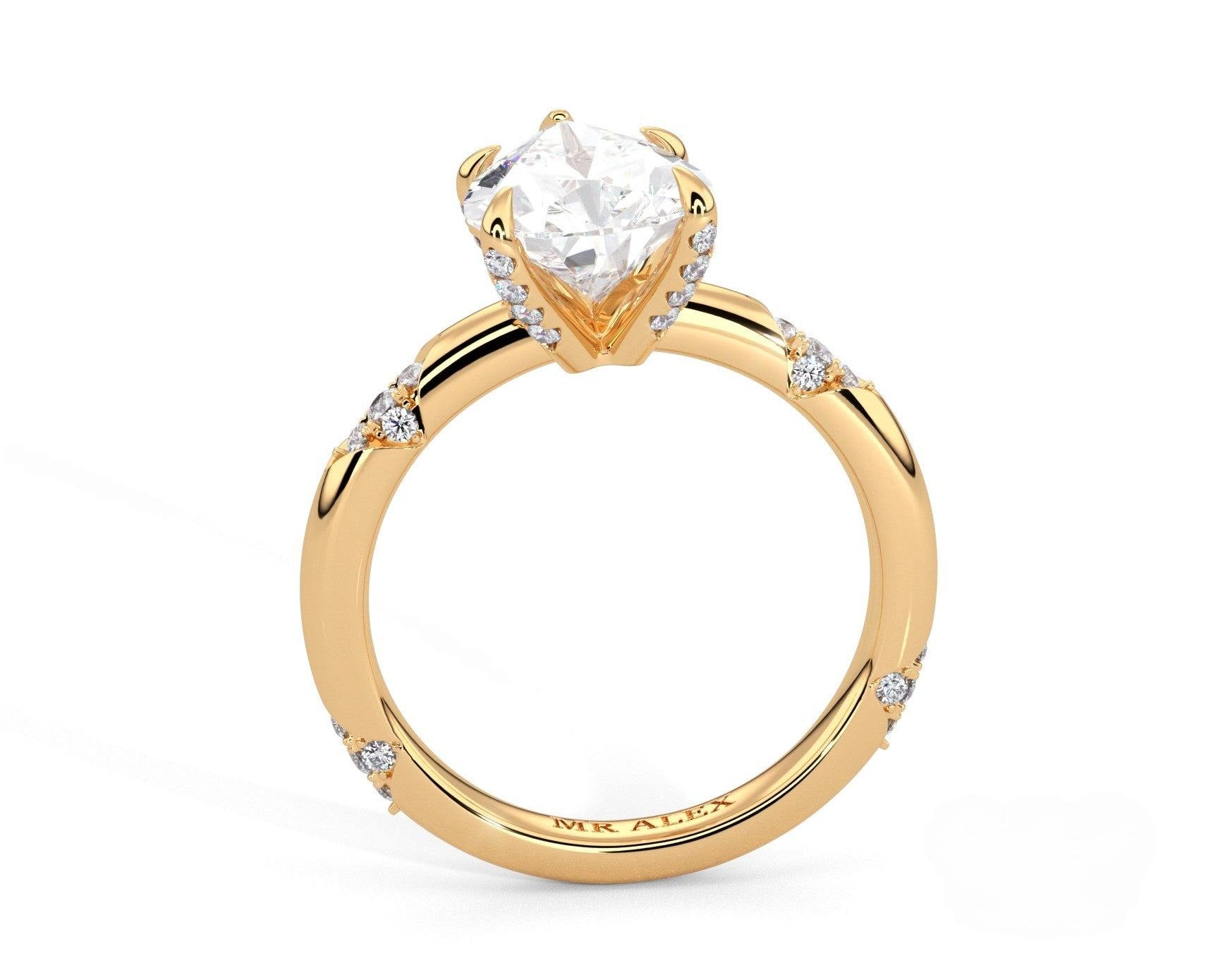 2 Carat Pear Cut Straight Shank Round Diamond Accents Engagement Ring - Mr. Alex Jewelry