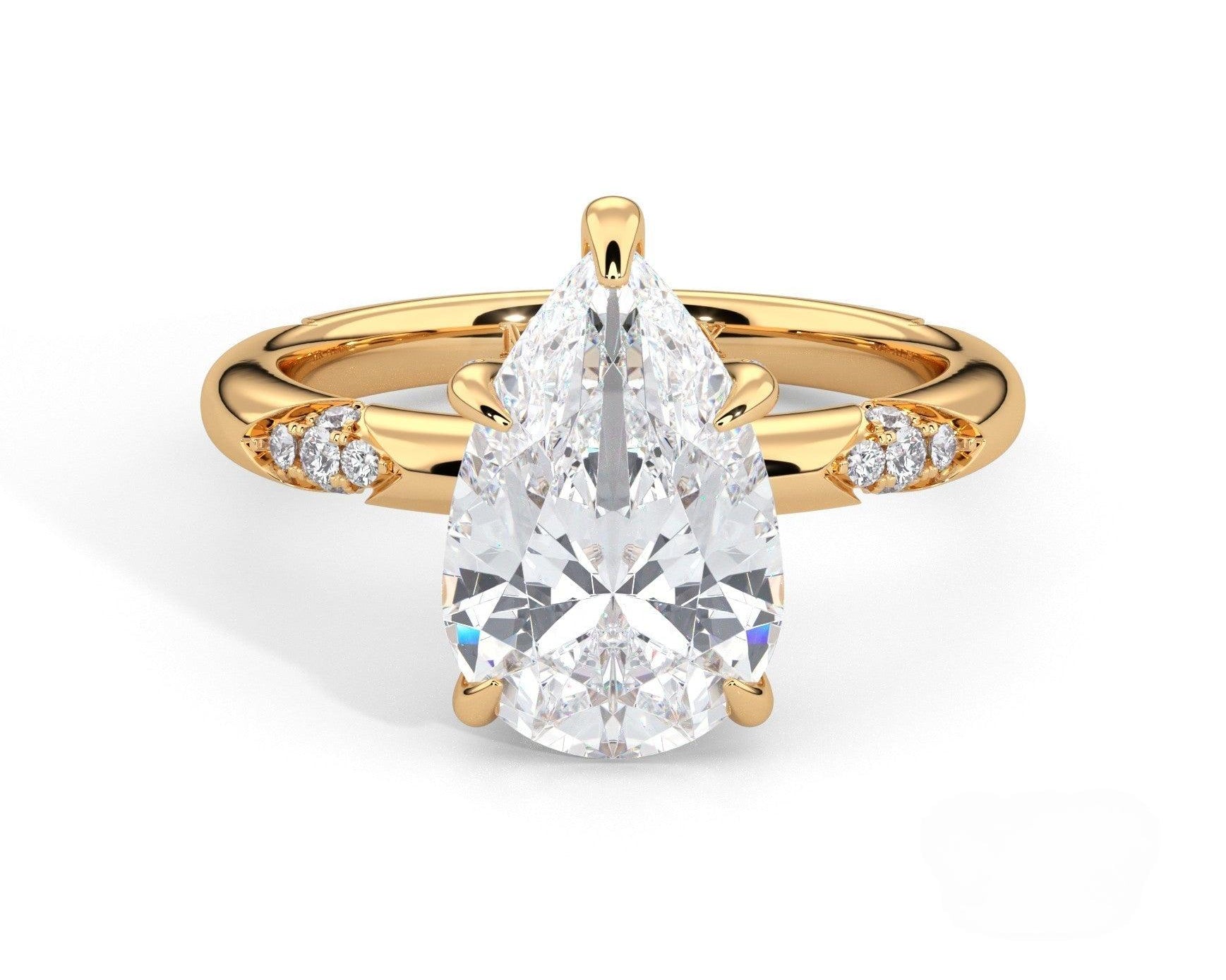 2 Carat Pear Cut Straight Shank Round Diamond Accents Engagement Ring - Mr. Alex Jewelry