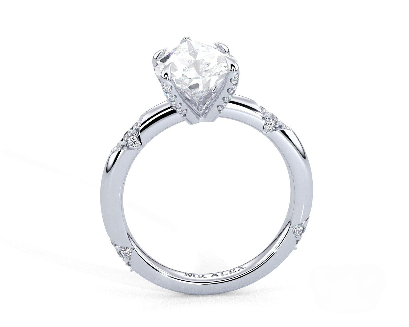 2 Carat Pear Cut Straight Shank Round Diamond Accents Engagement Ring - Mr. Alex Jewelry