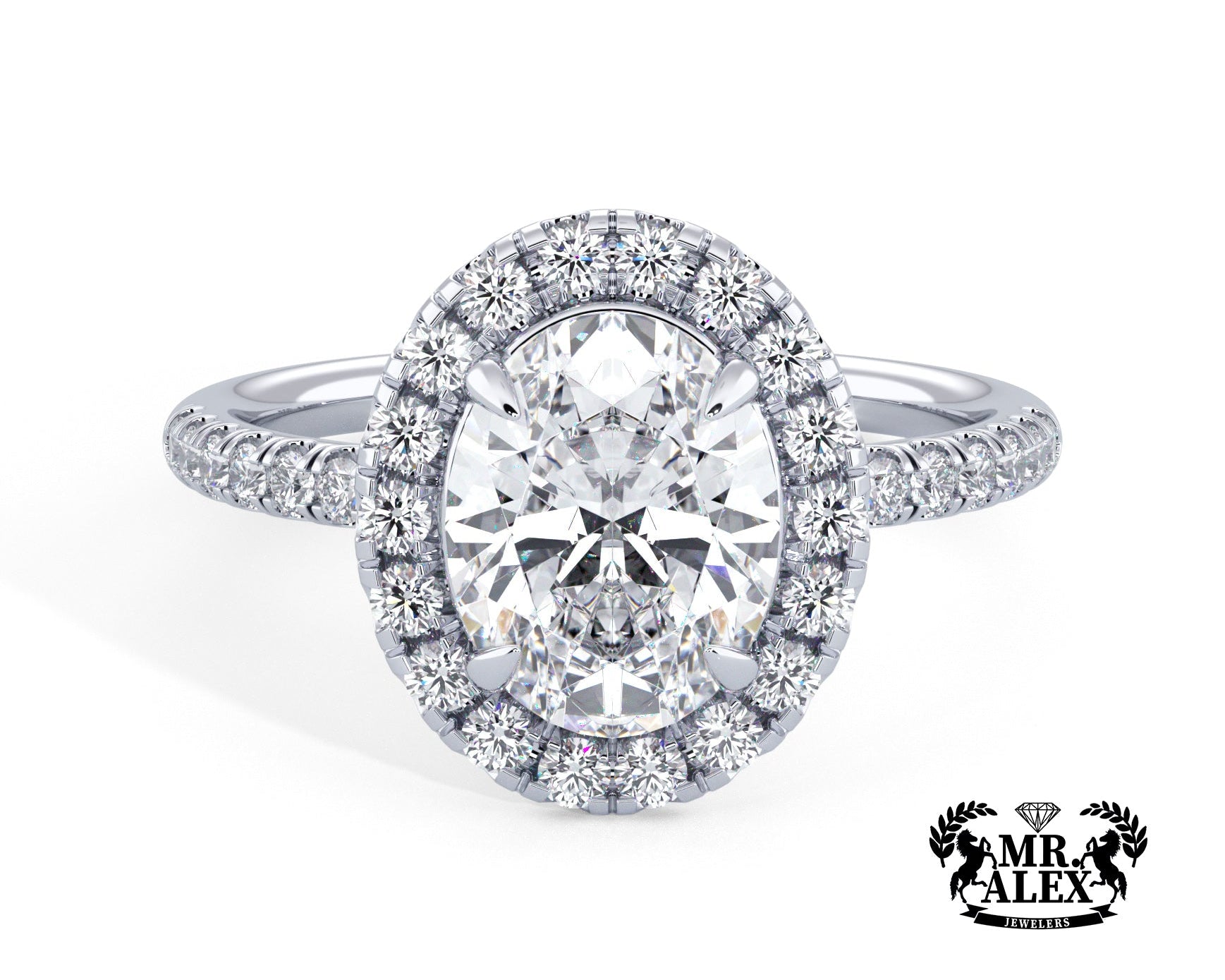 2 Carat Radiant Oval Cut Petite Halo Micropavé Engagement Ring - Mr. Alex Jewelry