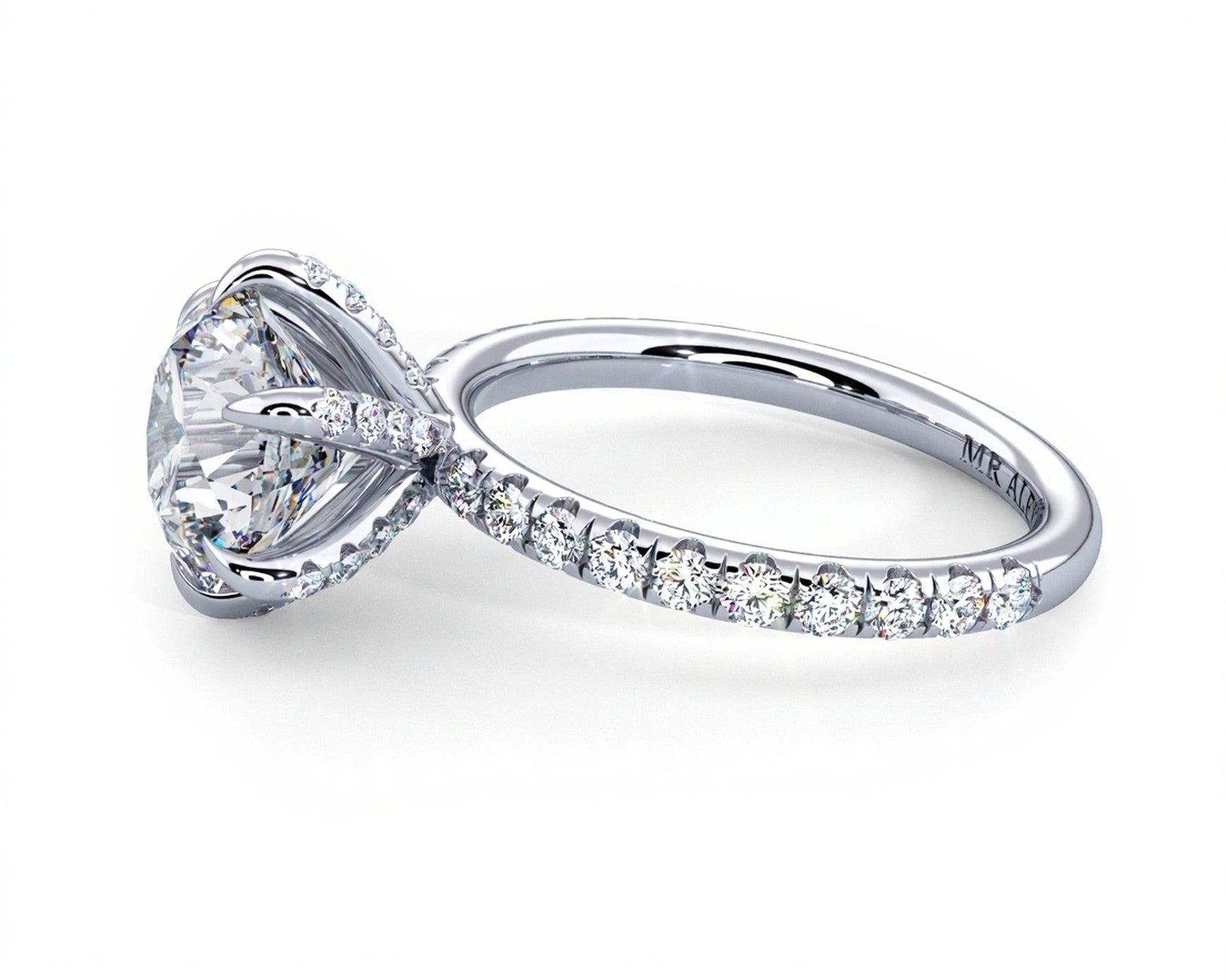 2 Carat Round Brilliant Cut Hidden Halo Micropavé Engagement Ring - Mr. Alex Jewelry