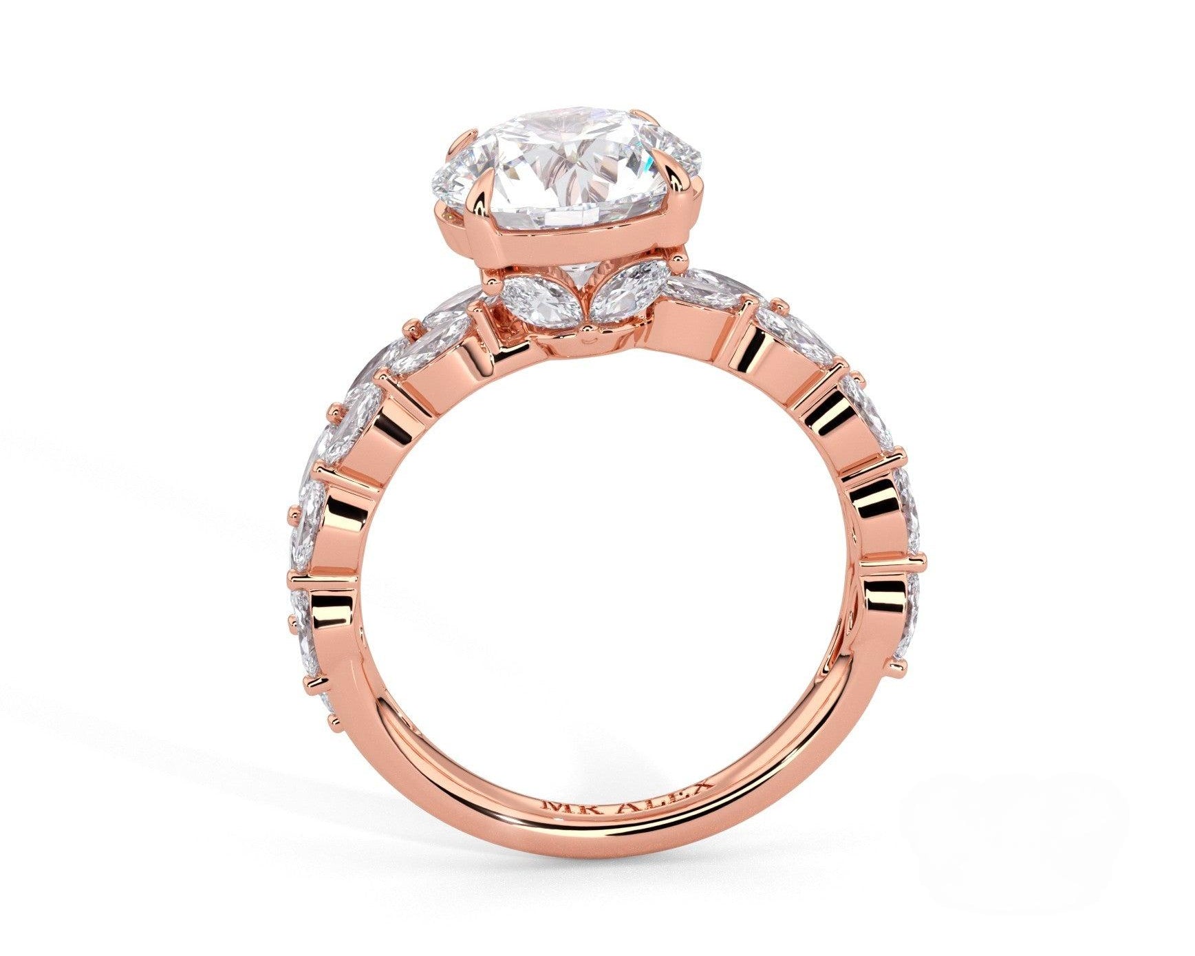 2 Carat Round Cut Split Shank Marquise Diamond Accents Engagement Ring - Mr. Alex Jewelry