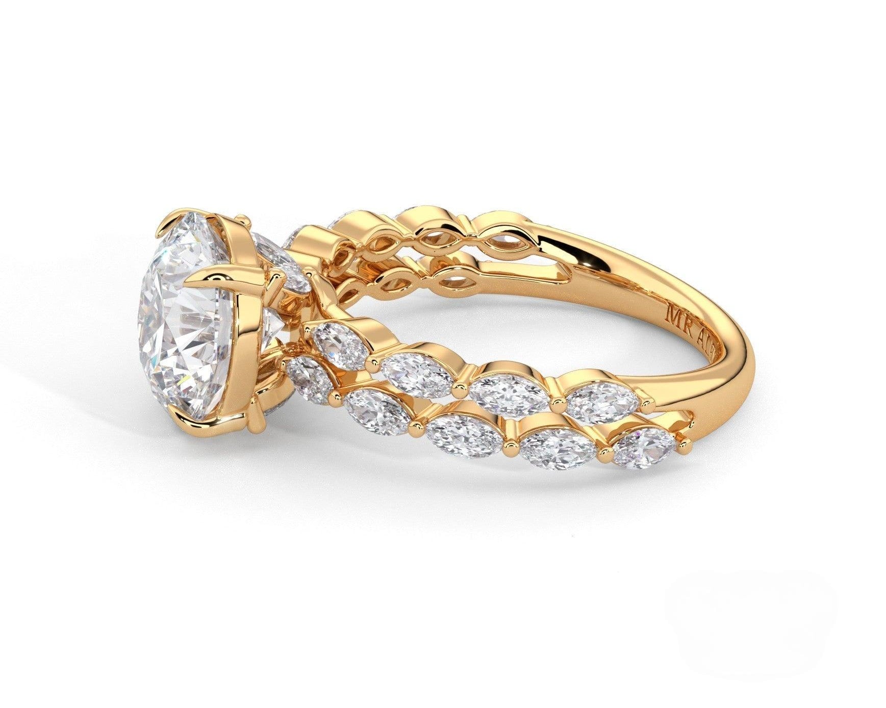 2 Carat Round Cut Split Shank Marquise Diamond Accents Engagement Ring - Mr. Alex Jewelry