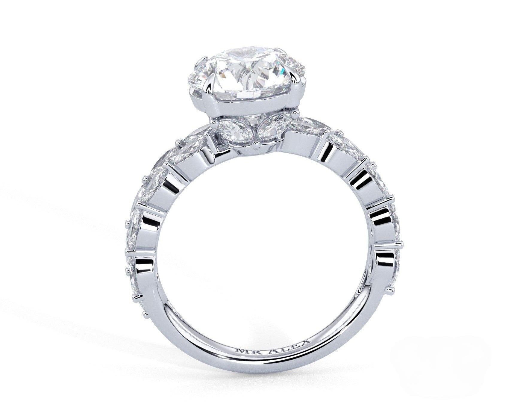2 Carat Round Cut Split Shank Marquise Diamond Accents Engagement Ring - Mr. Alex Jewelry
