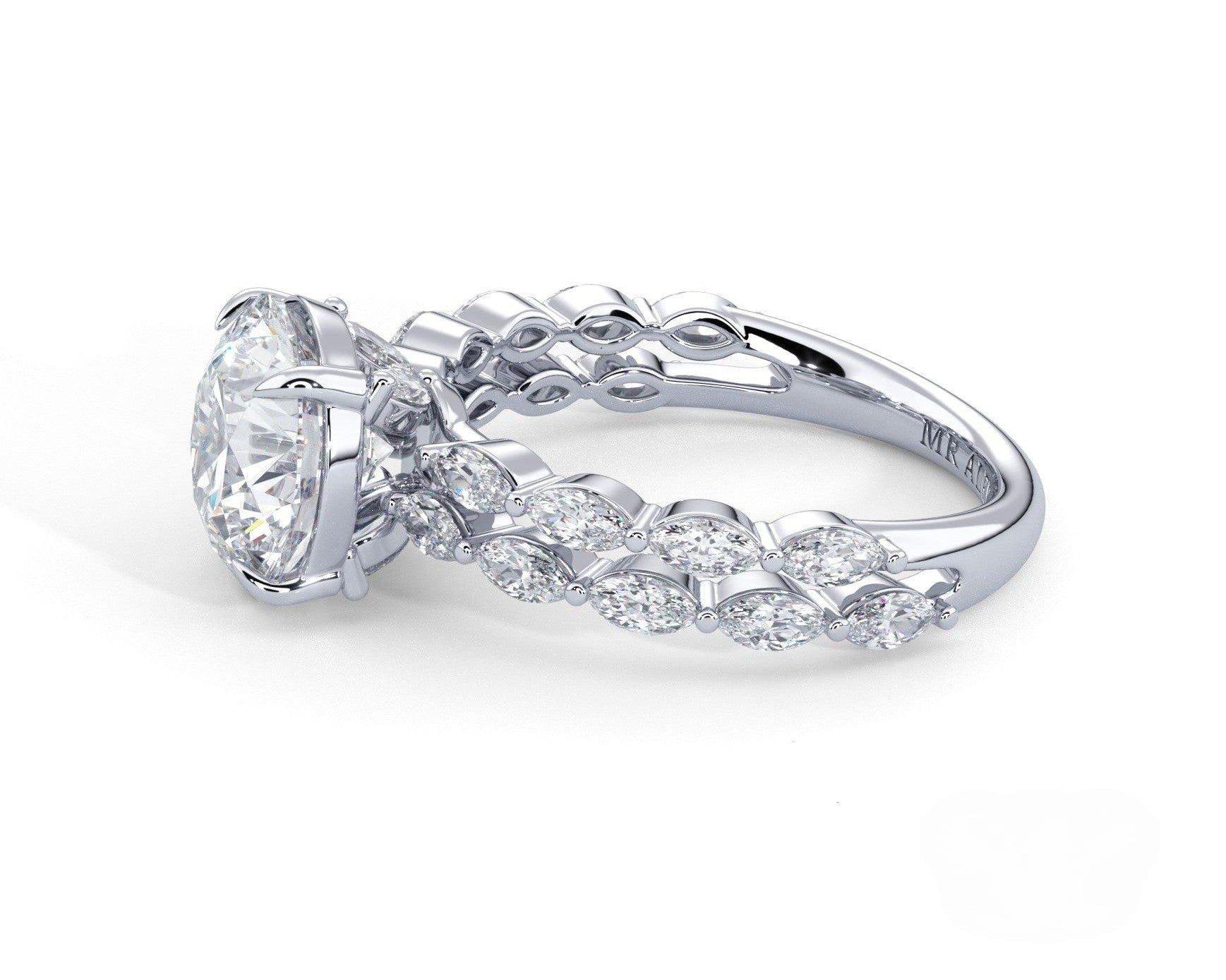 2 Carat Round Cut Split Shank Marquise Diamond Accents Engagement Ring - Mr. Alex Jewelry