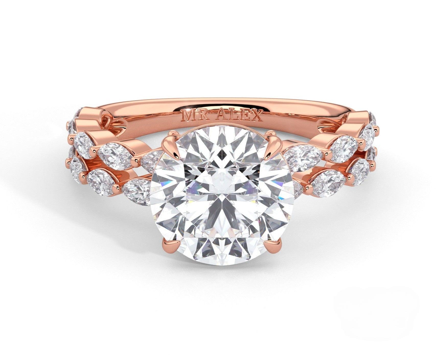 2 Carat Round Cut Split Shank Marquise Diamond Accents Engagement Ring - Mr. Alex Jewelry