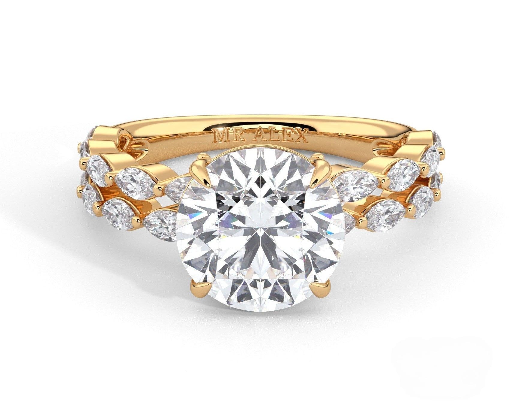 2 Carat Round Cut Split Shank Marquise Diamond Accents Engagement Ring - Mr. Alex Jewelry