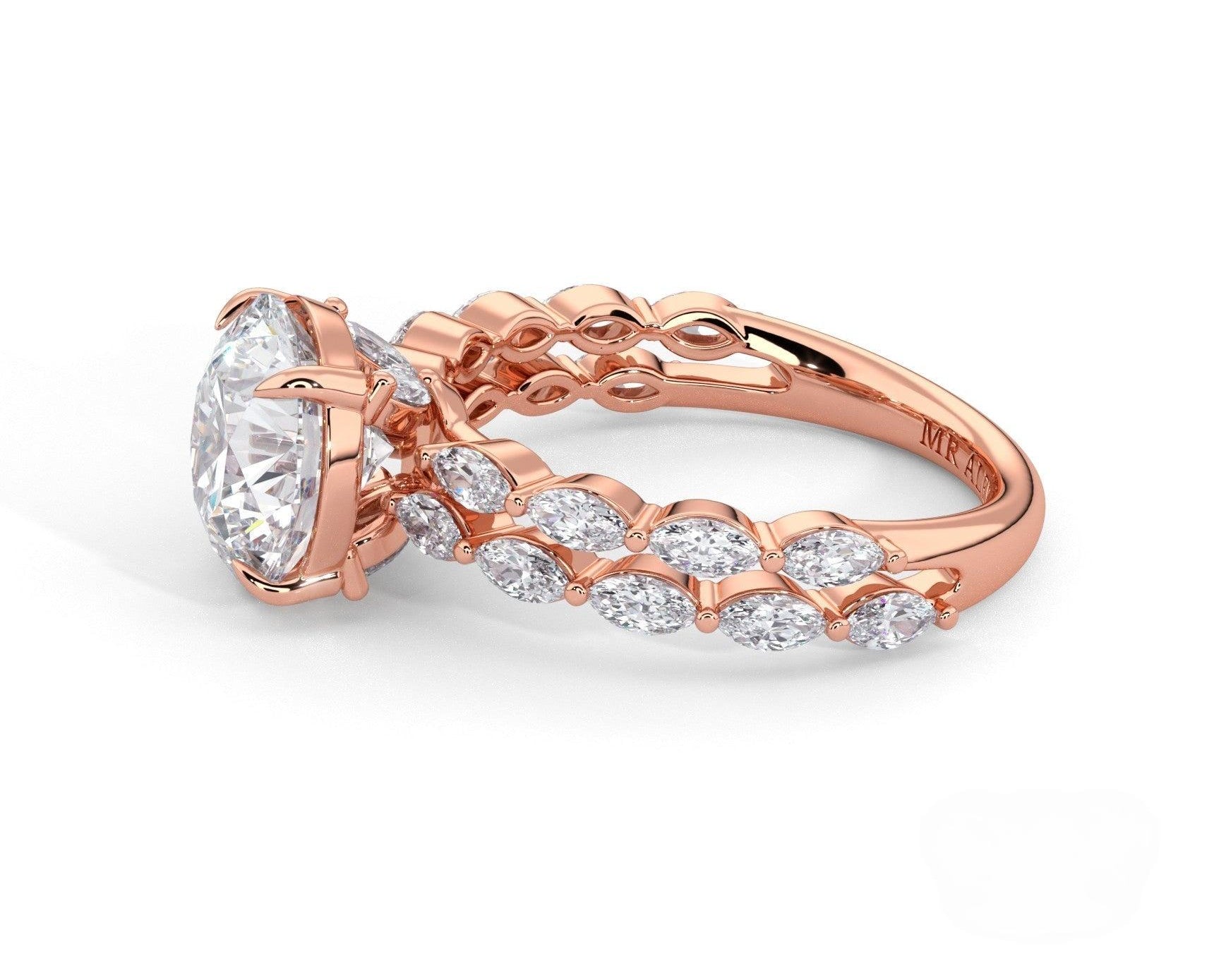 2 Carat Round Cut Split Shank Marquise Diamond Accents Engagement Ring - Mr. Alex Jewelry