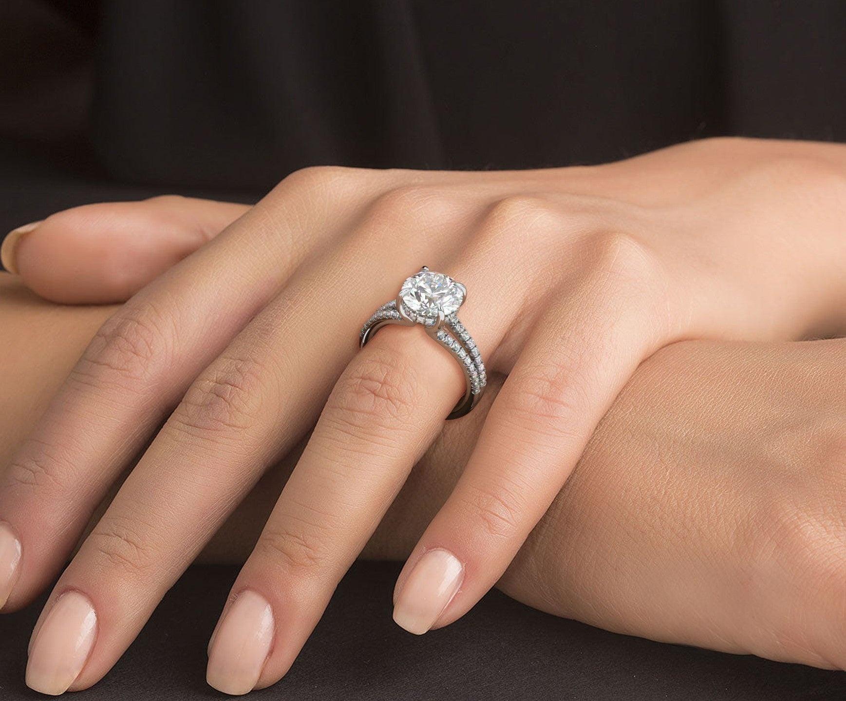 2 Carat Round Cut Split Shank Pave Diamond Engagement Ring - Mr. Alex Jewelry