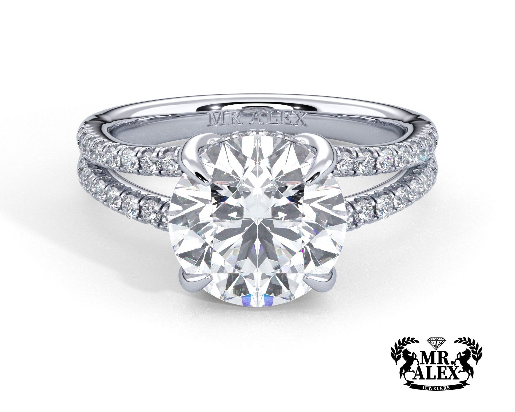 2 Carat Round Cut Split Shank Pave Diamond Engagement Ring - Mr. Alex Jewelry