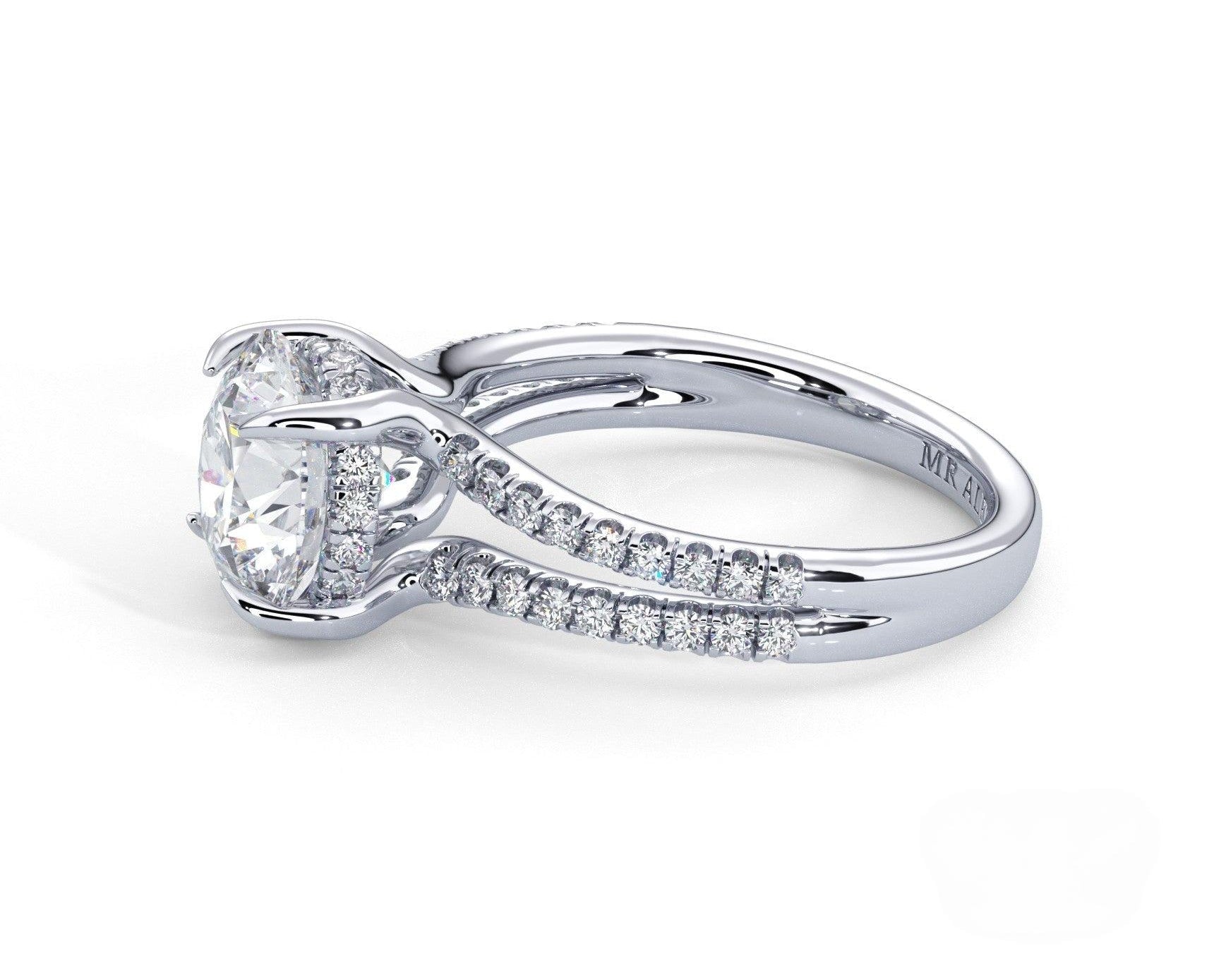 2 Carat Round Cut Split Shank Pave Diamond Engagement Ring - Mr. Alex Jewelry