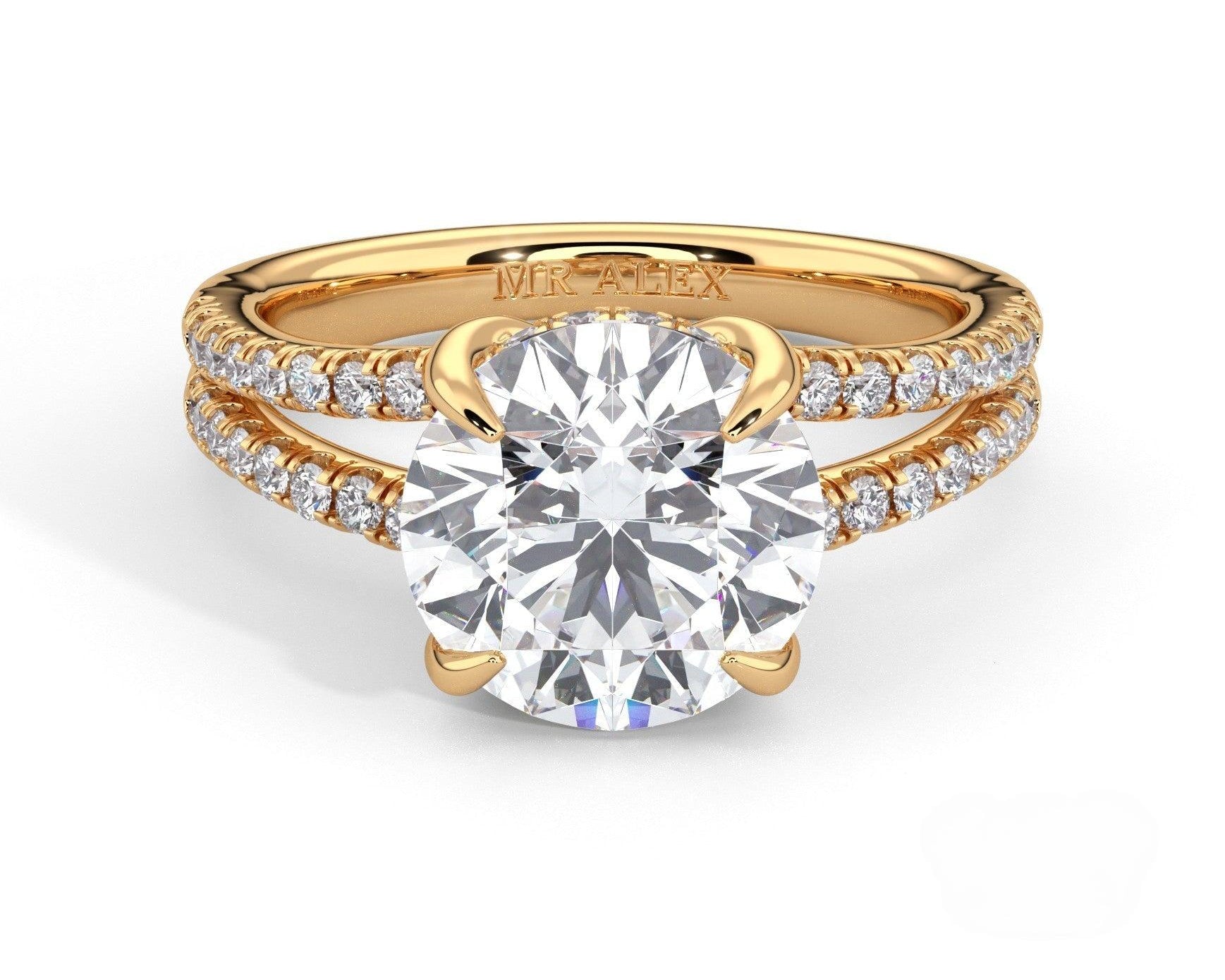 2 Carat Round Cut Split Shank Pave Diamond Engagement Ring - Mr. Alex Jewelry