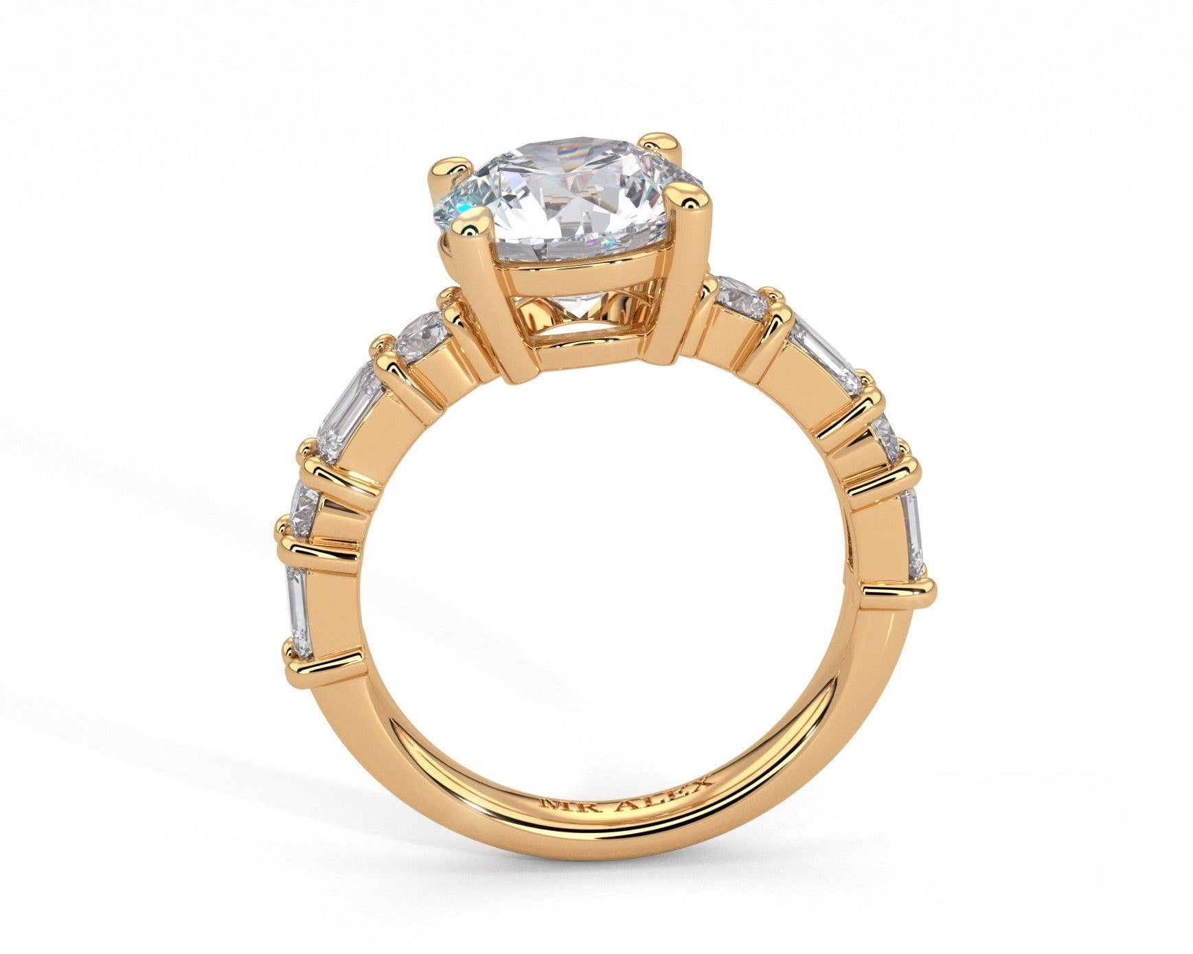 2 Carat Round Cut Straight Shank Alternating Round & Emerald - Mr. Alex Jewelry