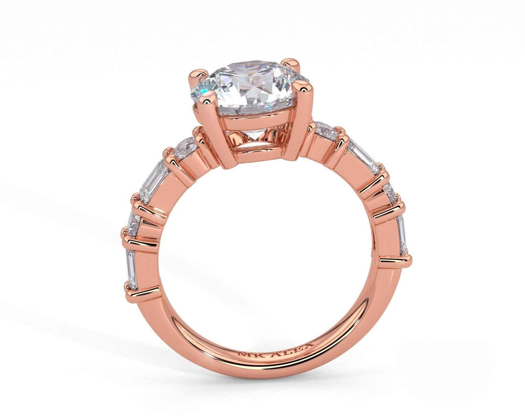 2 Carat Round Cut Straight Shank Alternating Round & Emerald - Mr. Alex Jewelry