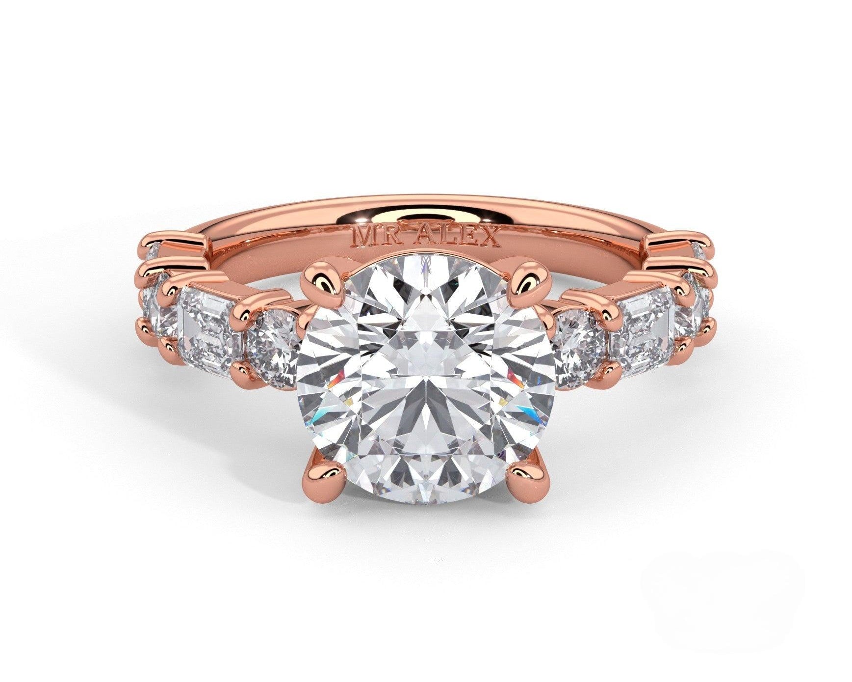 2 Carat Round Cut Straight Shank Alternating Round & Emerald - Mr. Alex Jewelry